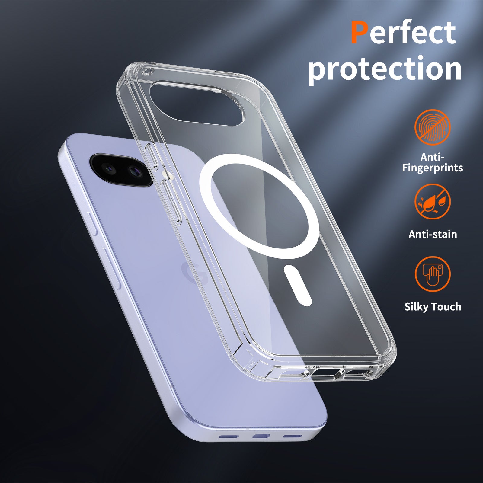 Clear||ChicDex Aero MagSafe Case in Crystal Clear — back angle detail for Google Pixel 10A