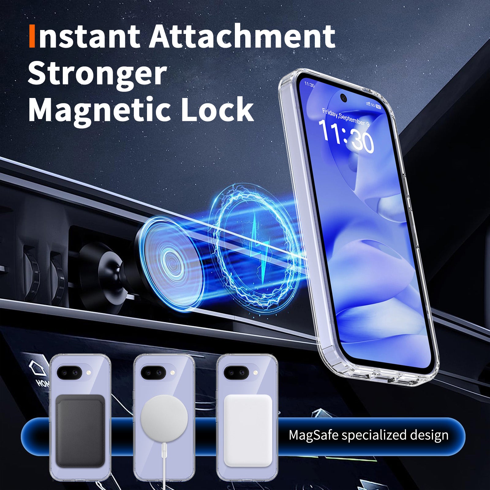 Clear||ChicDex Aero MagSafe Case — N52 magnetic ring and MagSafe accessory compatibility for Google Pixel 10A