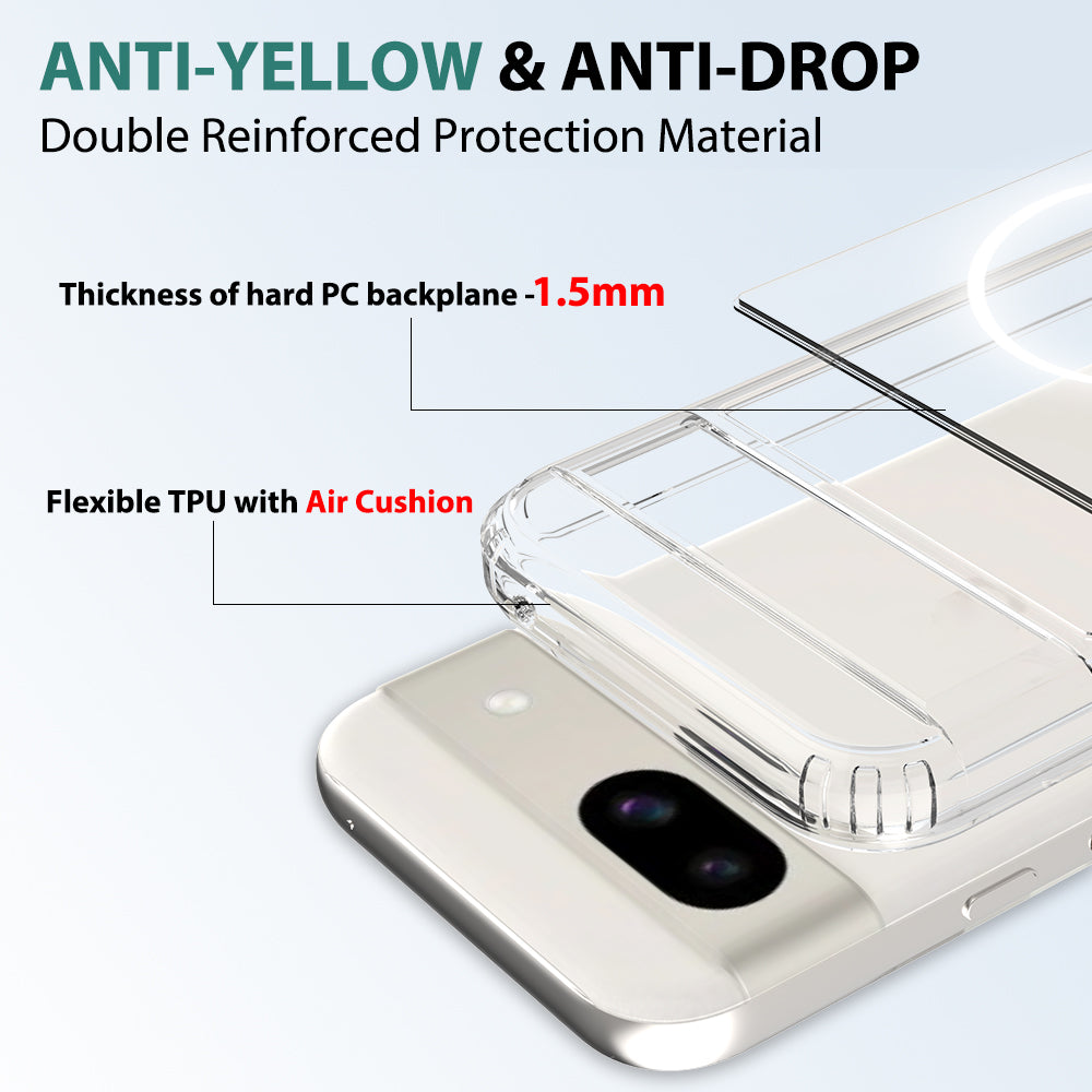 Clear||ChicDex Aero MagSafe Case in Clear — hybrid PC+TPU structure detail for Google Pixel 8A