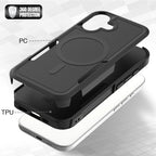 Black||ChicDex Apex MagSafe Case in Black — hybrid PC+TPU dual-layer construction — transparent back meets flexible frame for iPhone 17