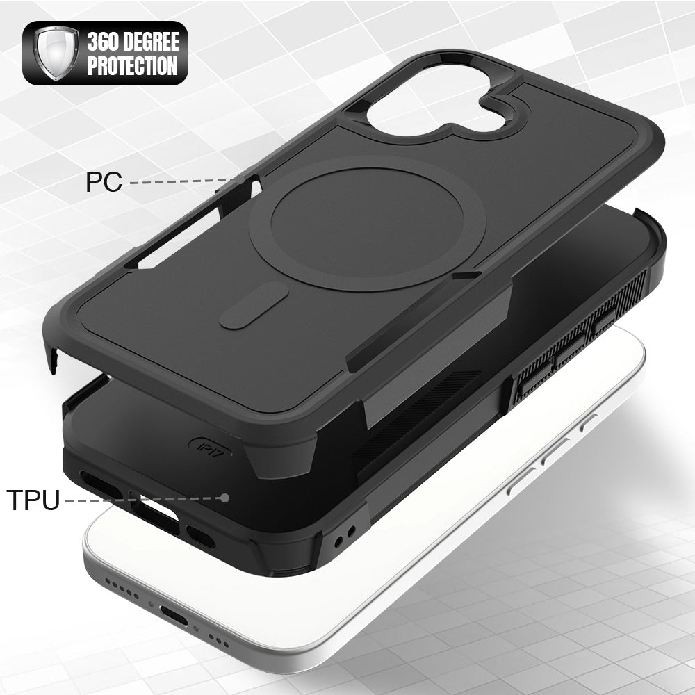 Black||ChicDex Apex MagSafe Case in Black — hybrid PC+TPU dual-layer construction — transparent back meets flexible frame for iPhone 17