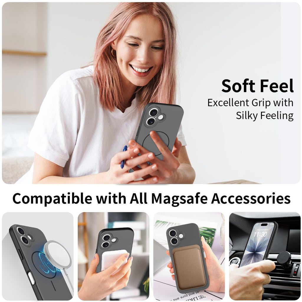 Black Gray||ChicDex Aura MagSafe Case in Black Gray — with MagSafe charger — seamless N52 magnet attachment for iPhone 17