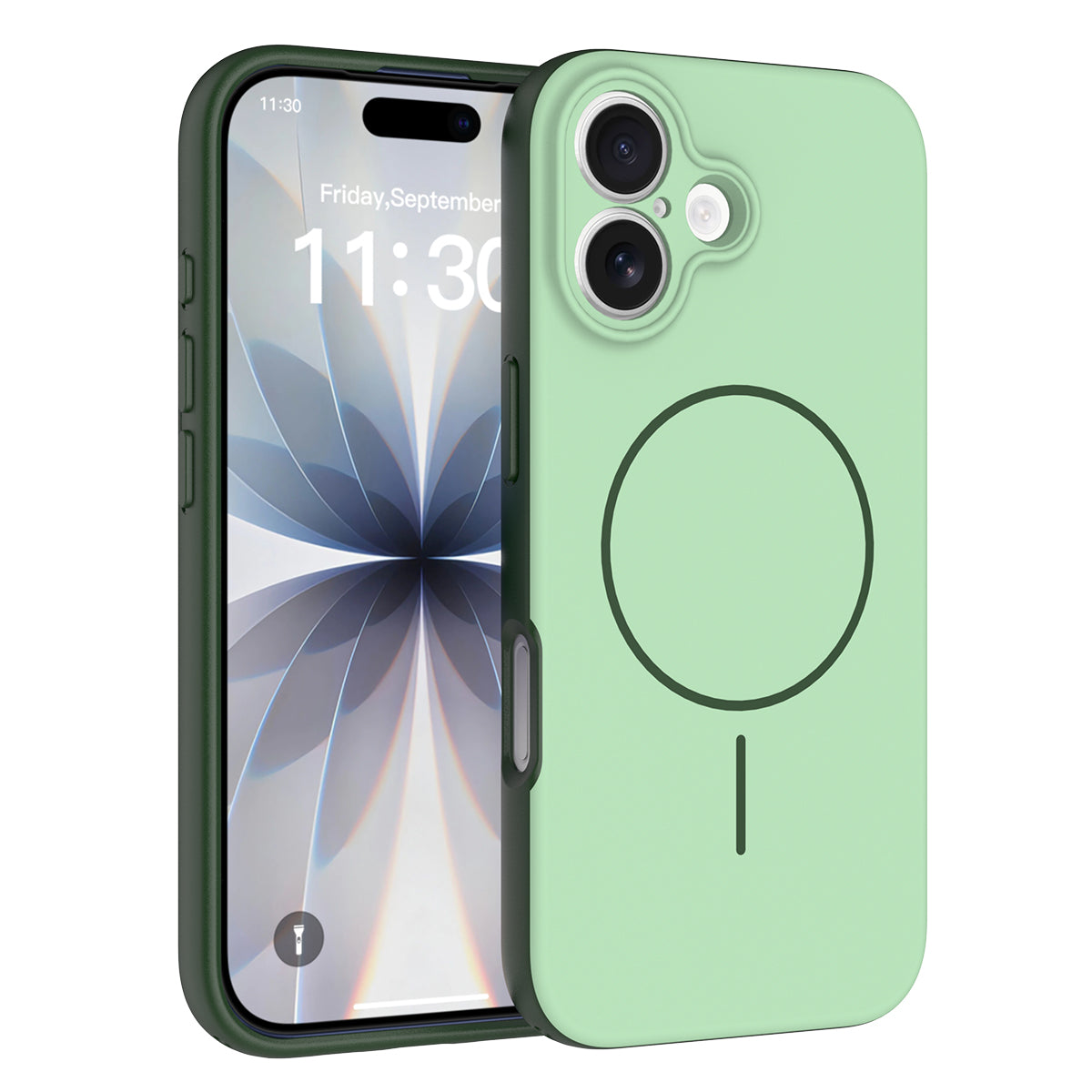 Grass Green||ChicDex Aura MagSafe Case in Grass Green — dual-tone color design — two-tone finish showcasing comfort grip and precision construction for iPhone 17