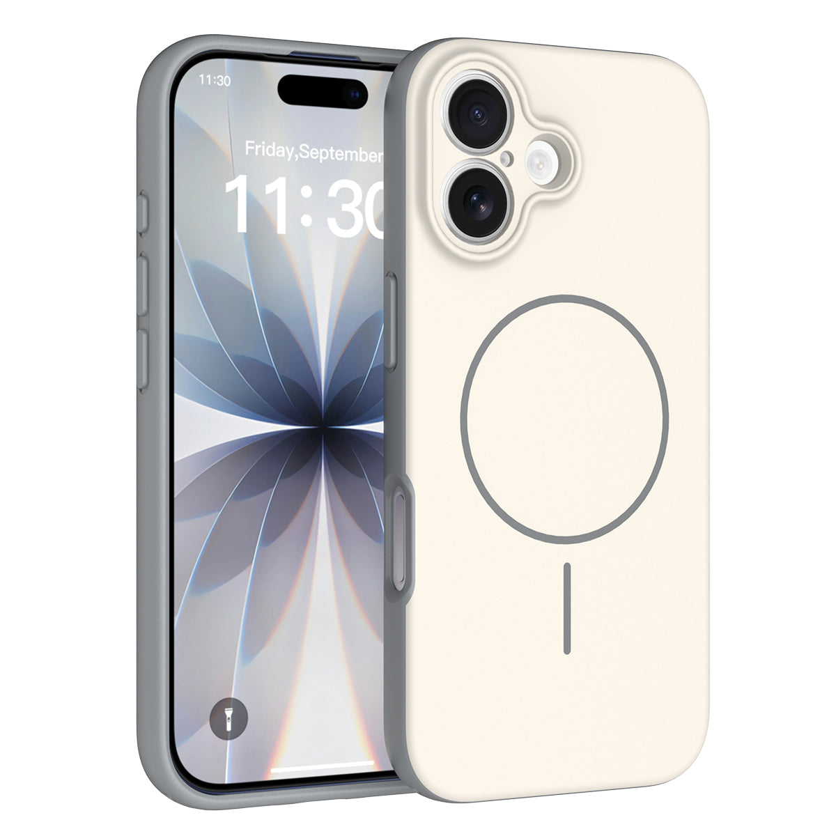 Gray White||ChicDex Aura MagSafe Case in Gray White — dual-tone color design — two-tone finish showcasing comfort grip and precision construction for iPhone 17