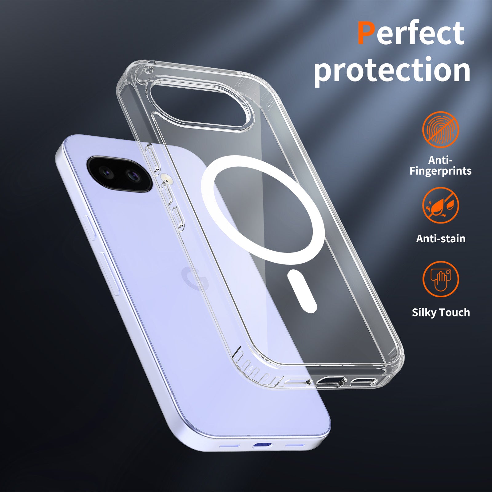 Clear||ChicDex Crystal MagSafe Case — anti-slip grip texture detail for Google Pixel 10A