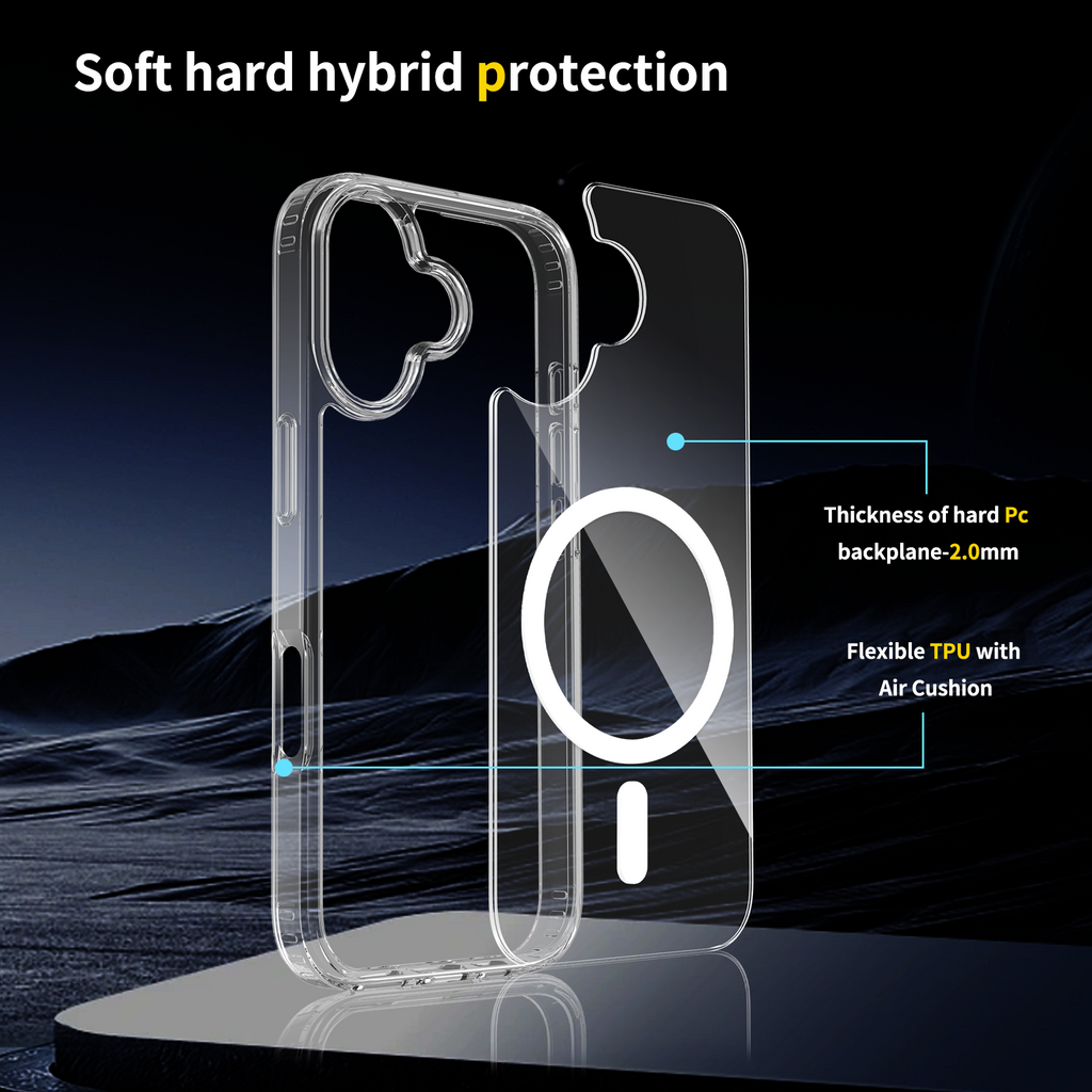 ChicDex Crystal MagSafe Case hybrid PC+TPU structure — rigid back meets flexible edges for iPhone 17