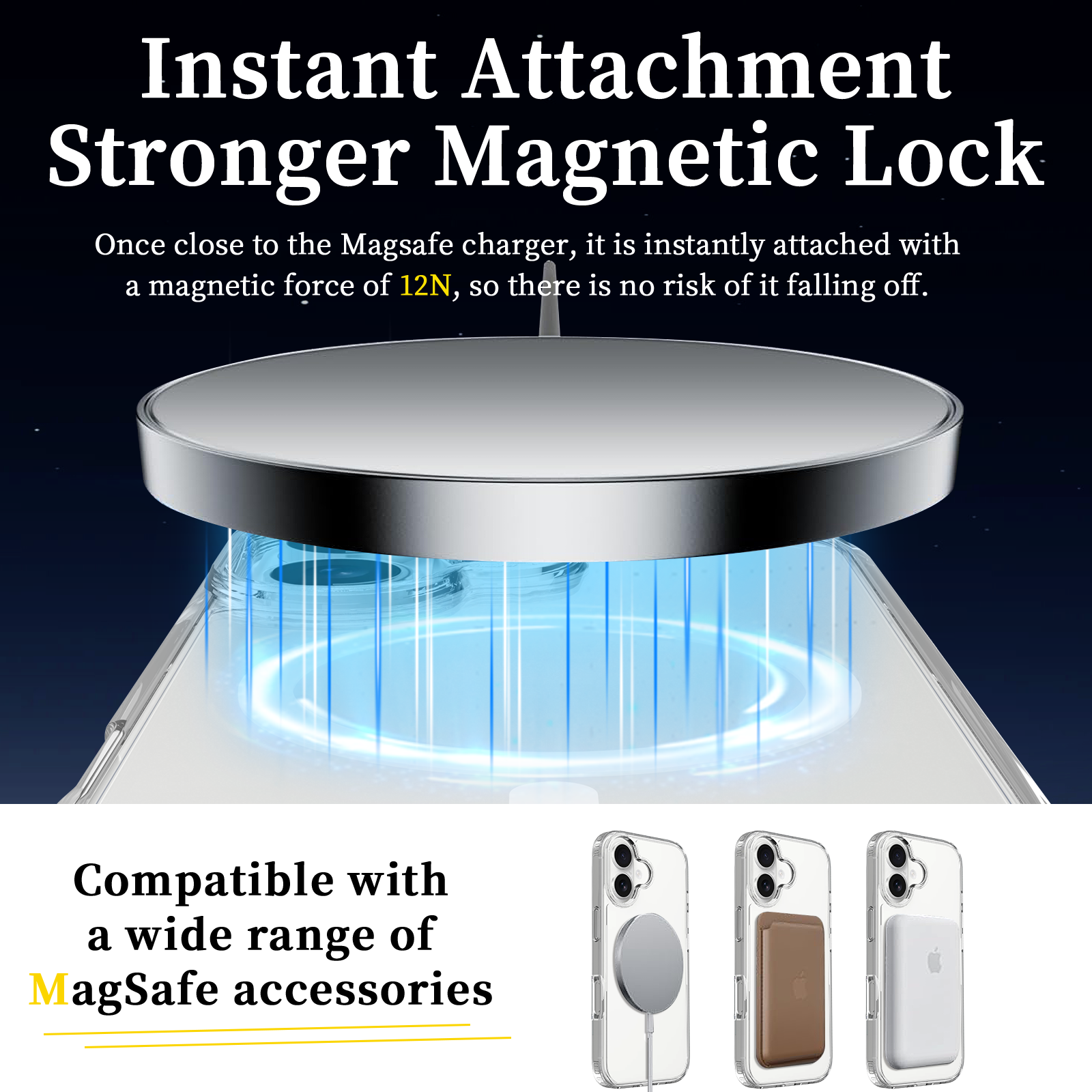 ChicDex Crystal MagSafe Case N52 MagSafe magnet ring — secure attachment for chargers and accessories for iPhone 17