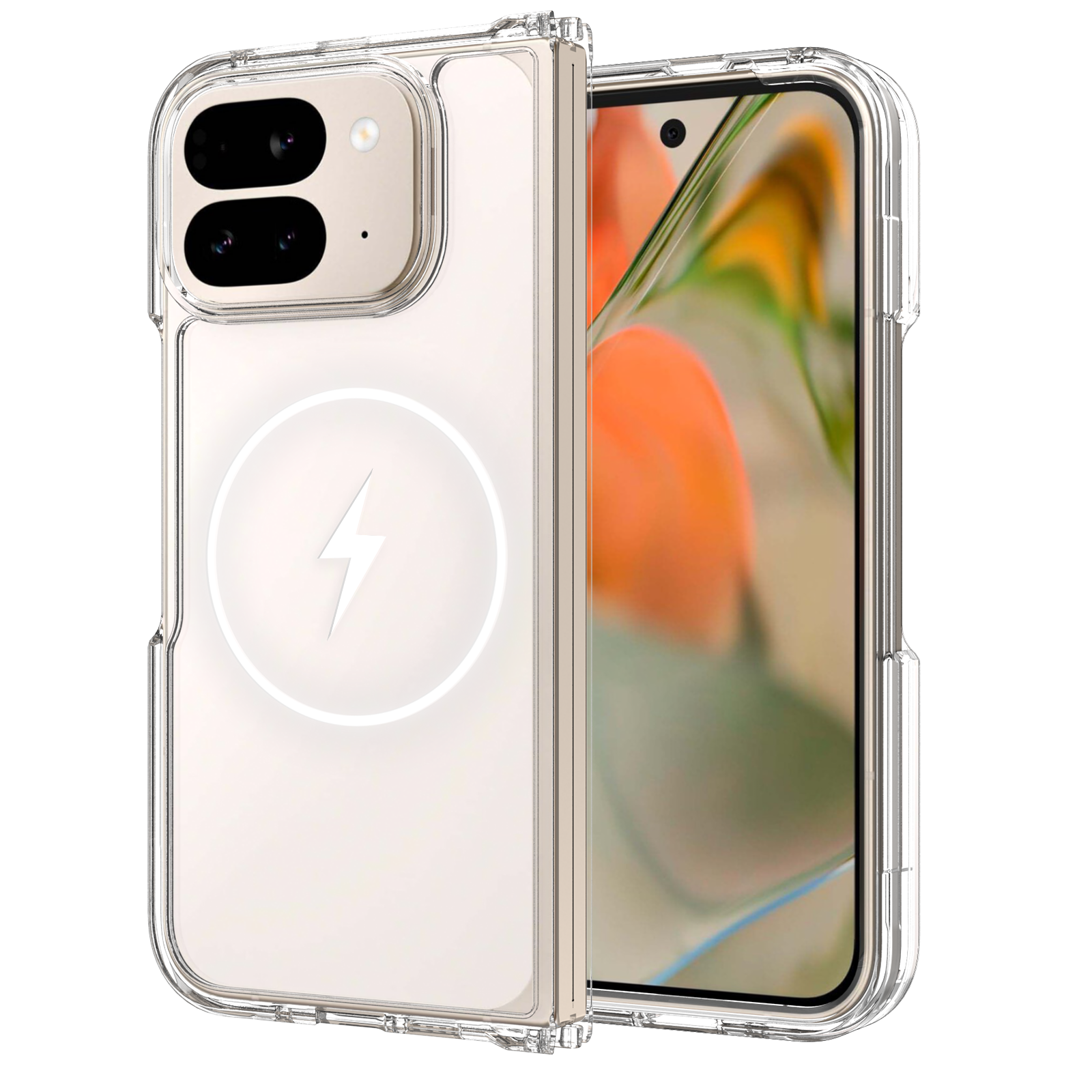 Clear||ChicDex Crystal MagSafe Case in Crystal Clear — side profile view for Google Pixel 10 Pro Fold