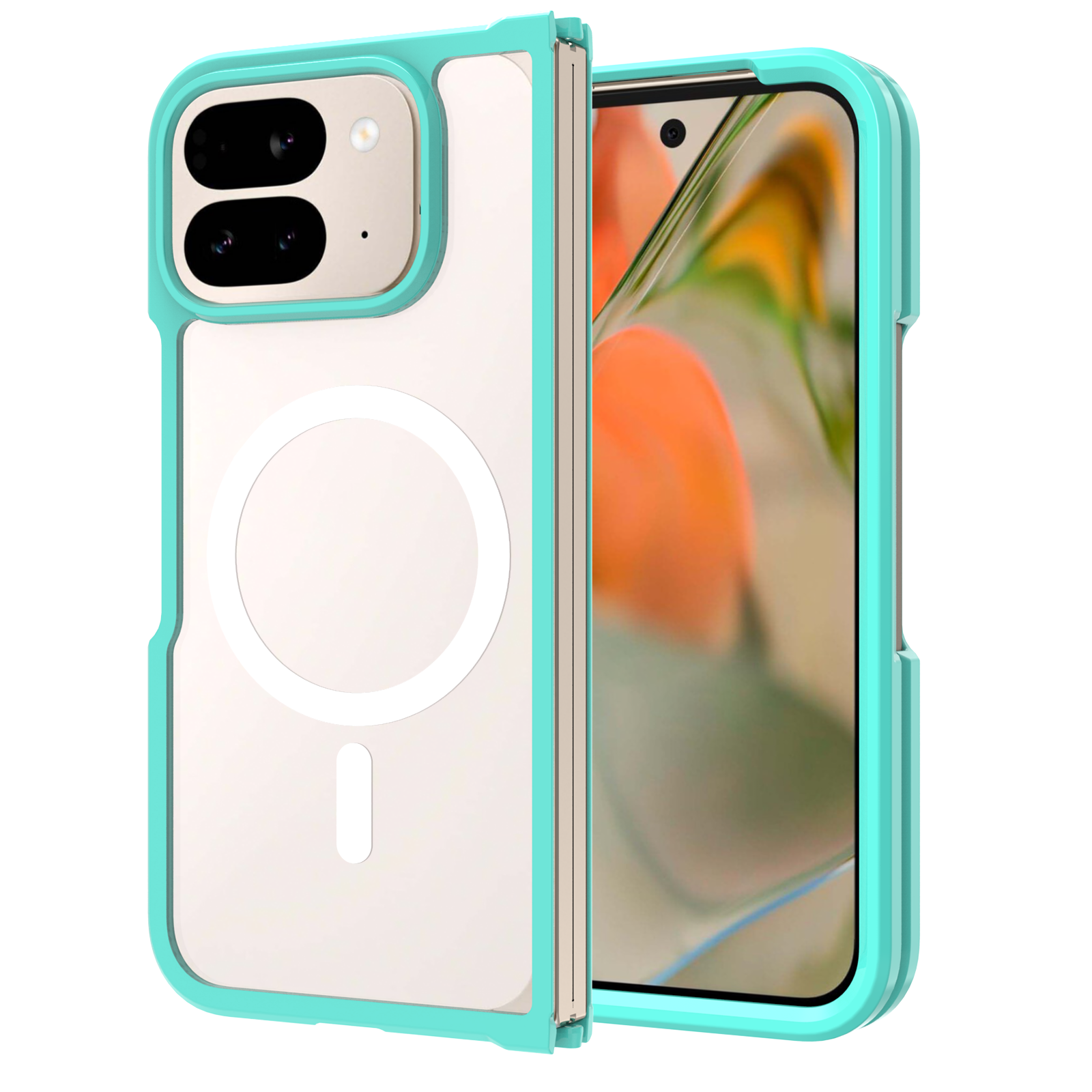 Cyan||ChicDex Crystal MagSafe Case in Cyan — cyan frame with transparent back for Google Pixel 10 Pro Fold