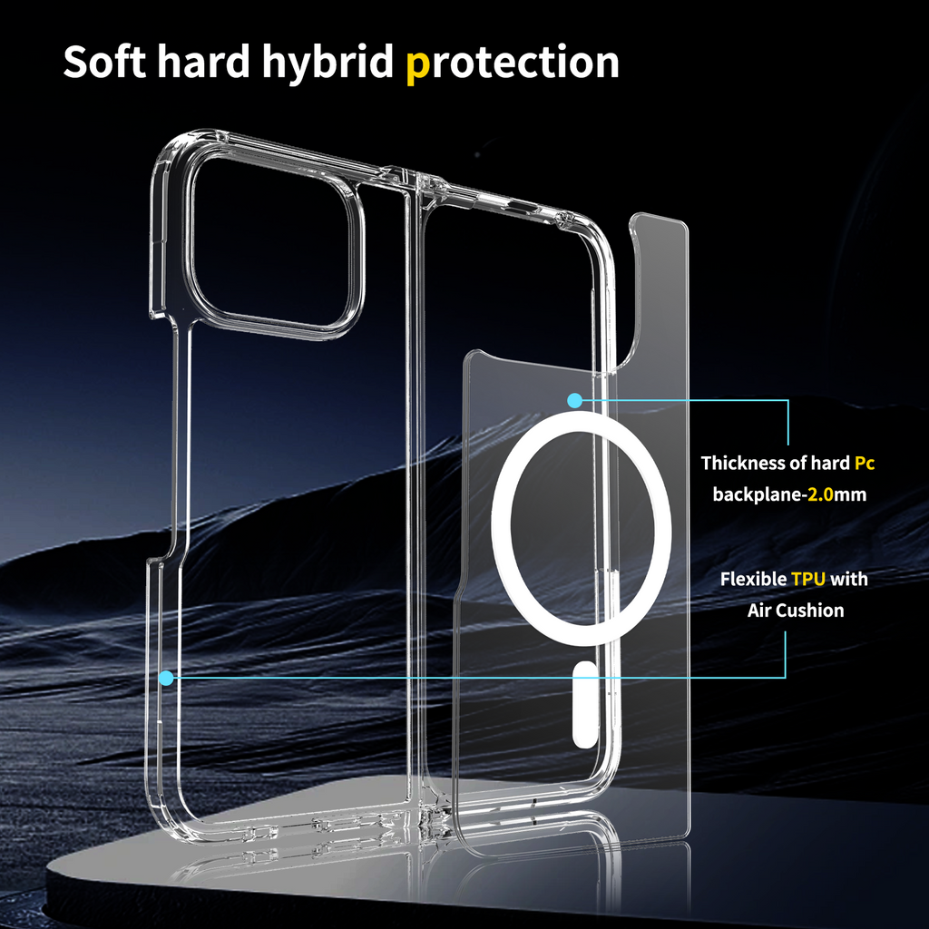 ChicDex Crystal MagSafe Case hybrid PC+TPU structure — 2.0mm hard PC backplane with flexible TPU frame for Google Pixel 10 Pro Fold