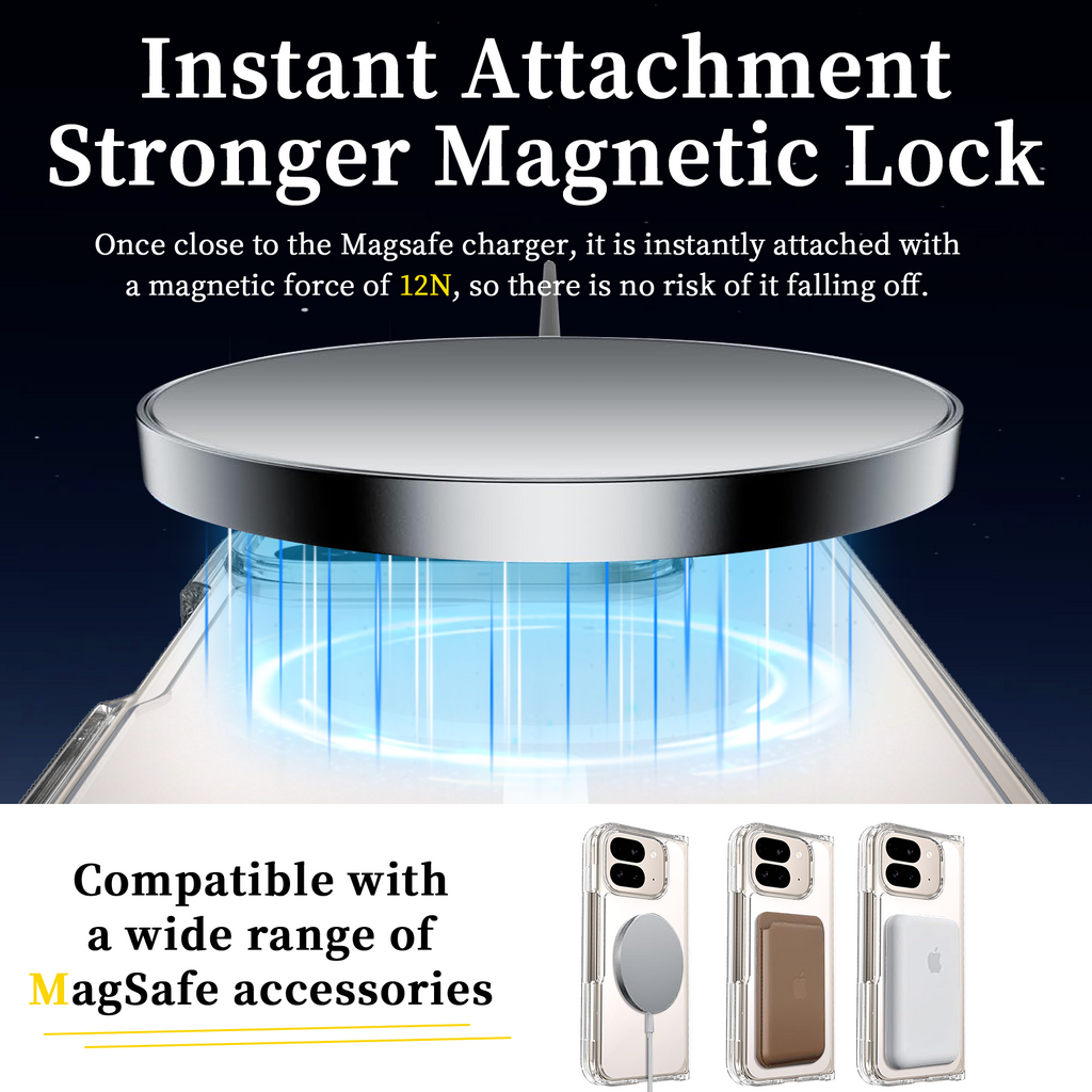 ChicDex Crystal MagSafe Case N52 magnetic lock — 12N instant attachment for Google Pixel 10 Pro Fold
