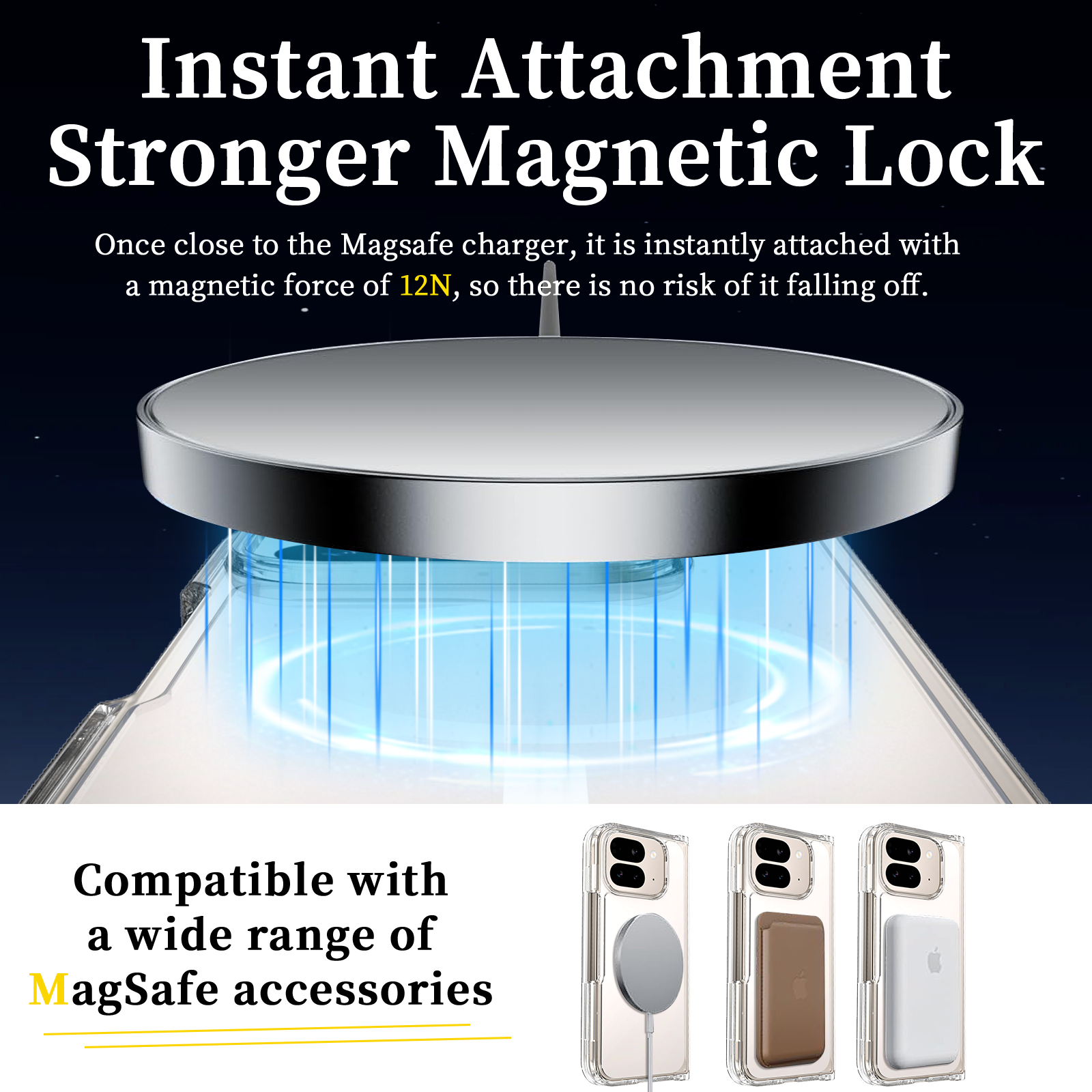 ChicDex Crystal MagSafe Case N52 magnetic lock — 12N instant attachment for Google Pixel 10 Pro Fold