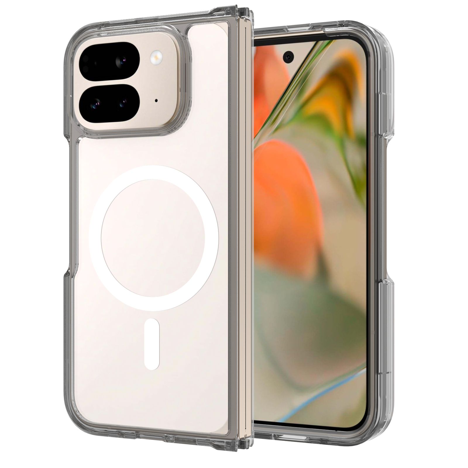 Gray||ChicDex Crystal MagSafe Case in Gray — gray frame with transparent back for Google Pixel 10 Pro Fold