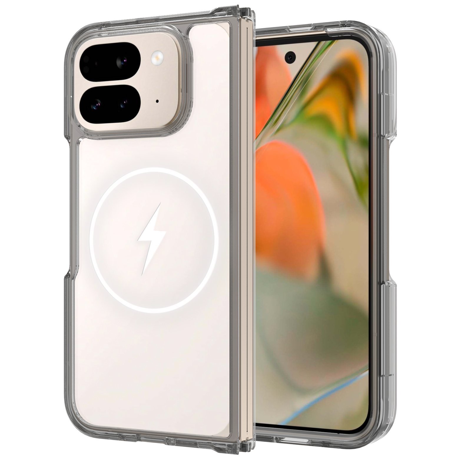 Gray||ChicDex Crystal MagSafe Case in Gray — side profile view for Google Pixel 10 Pro Fold