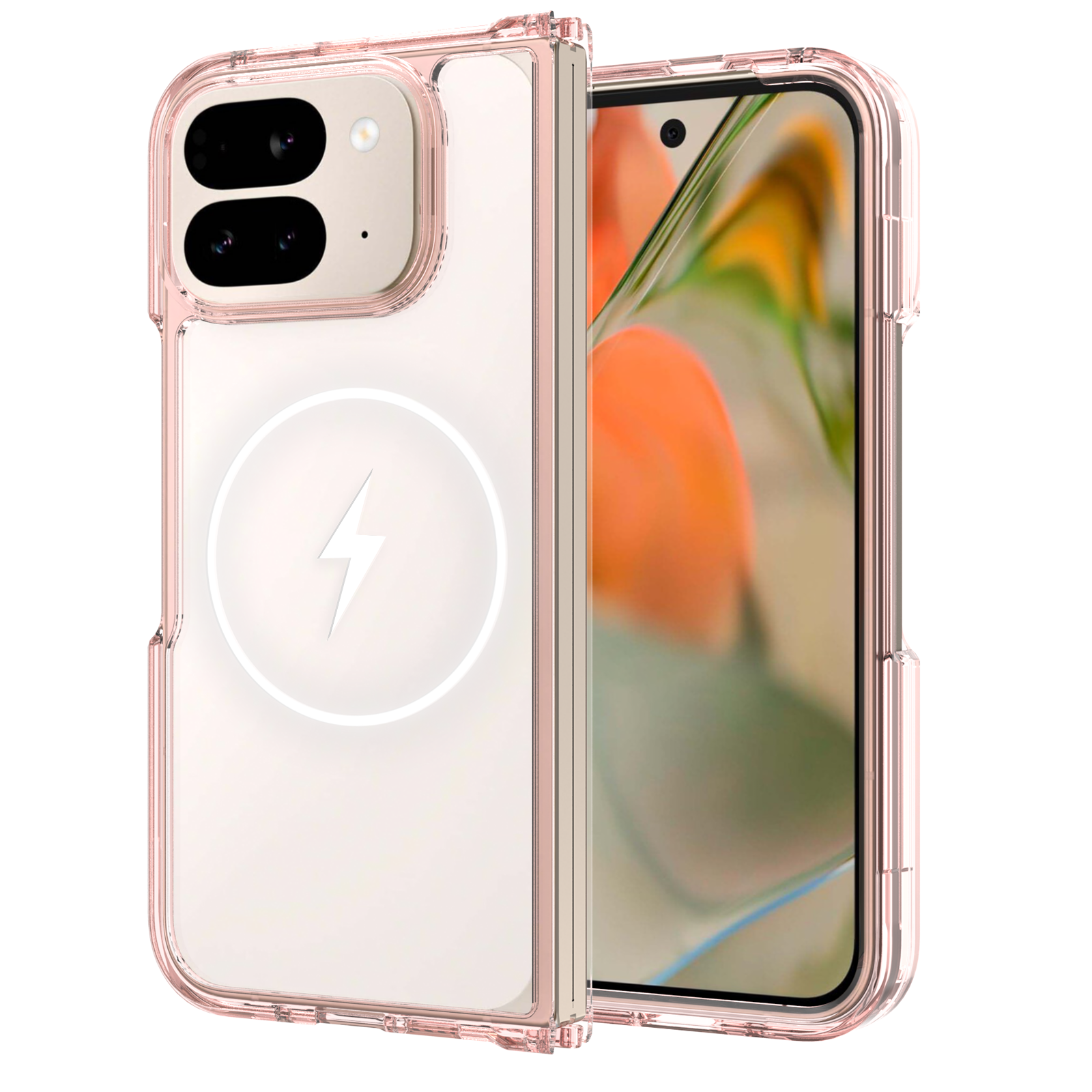 Pink||ChicDex Crystal MagSafe Case in Pink — side profile view for Google Pixel 10 Pro Fold