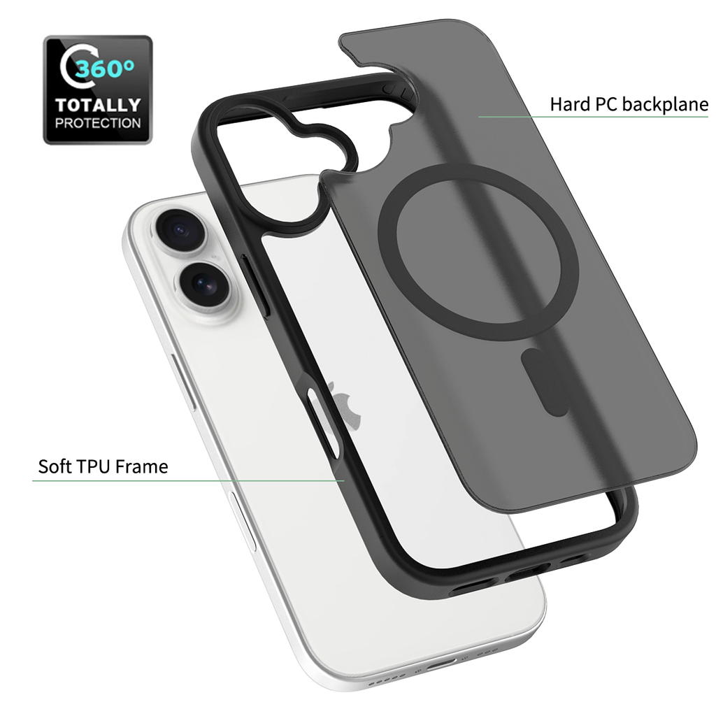 Black||ChicDex Frost MagSafe Case in Midnight Black — hybrid PC+TPU structure — rigid back meets flexible frame for iPhone 17