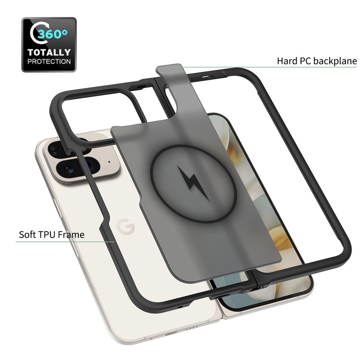 Black||ChicDex Frost MagSafe Case hybrid PC+TPU construction — rigid backplate meets flexible frame for Google Pixel 10 Pro Fold