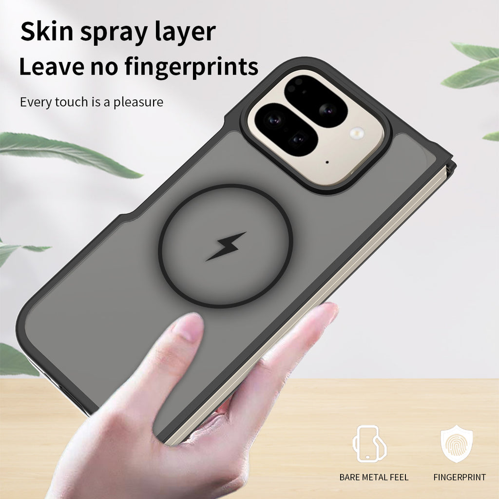 Black||ChicDex Frost MagSafe Case skin-spray coating process — micro-texture application detail for Google Pixel 10 Pro Fold