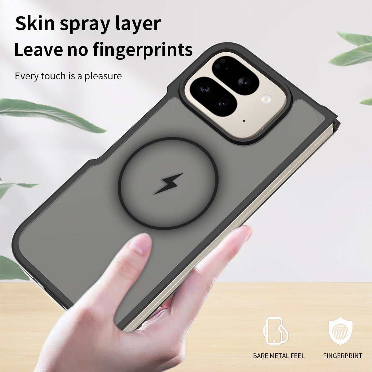 Black||ChicDex Frost MagSafe Case skin-spray coating process — micro-texture application detail for Google Pixel 10 Pro Fold