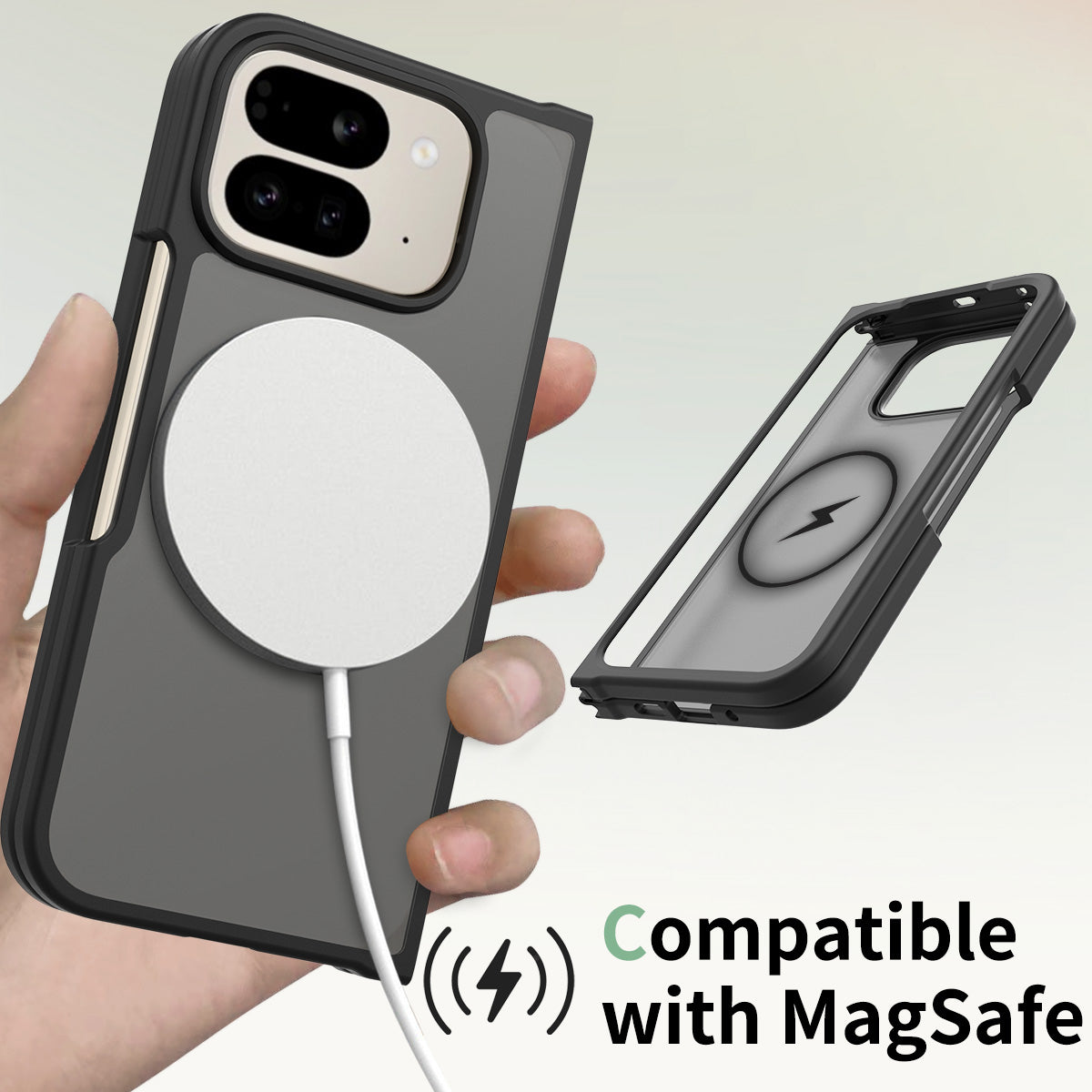 Black||ChicDex Frost MagSafe Case in-hand lifestyle — frosted MagSafe case for everyday use for Google Pixel 10 Pro Fold