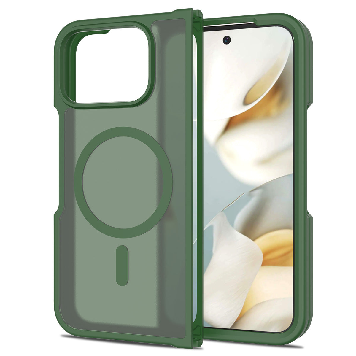 Blackish Green||ChicDex Frost MagSafe Case frosted MagSafe case in Blackish Green — back view for Google Pixel 10 Pro Fold