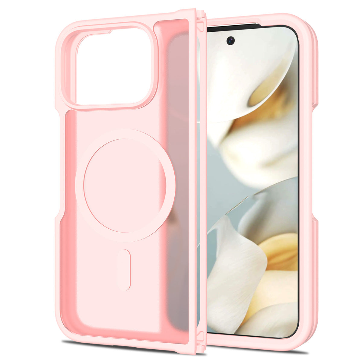 Girly Pink||ChicDex Frost MagSafe Case frosted MagSafe case in Girly Pink — back view for Google Pixel 10 Pro Fold
