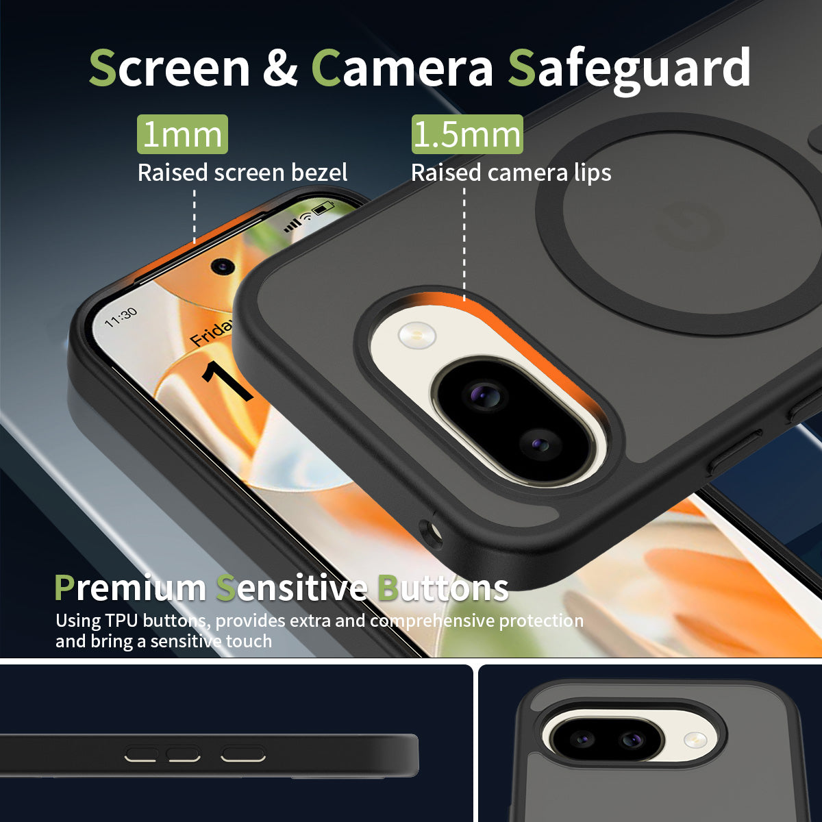 Black||ChicDex Frost MagSafe Case in Black — raised screen edge and camera guard for Google Pixel 10A