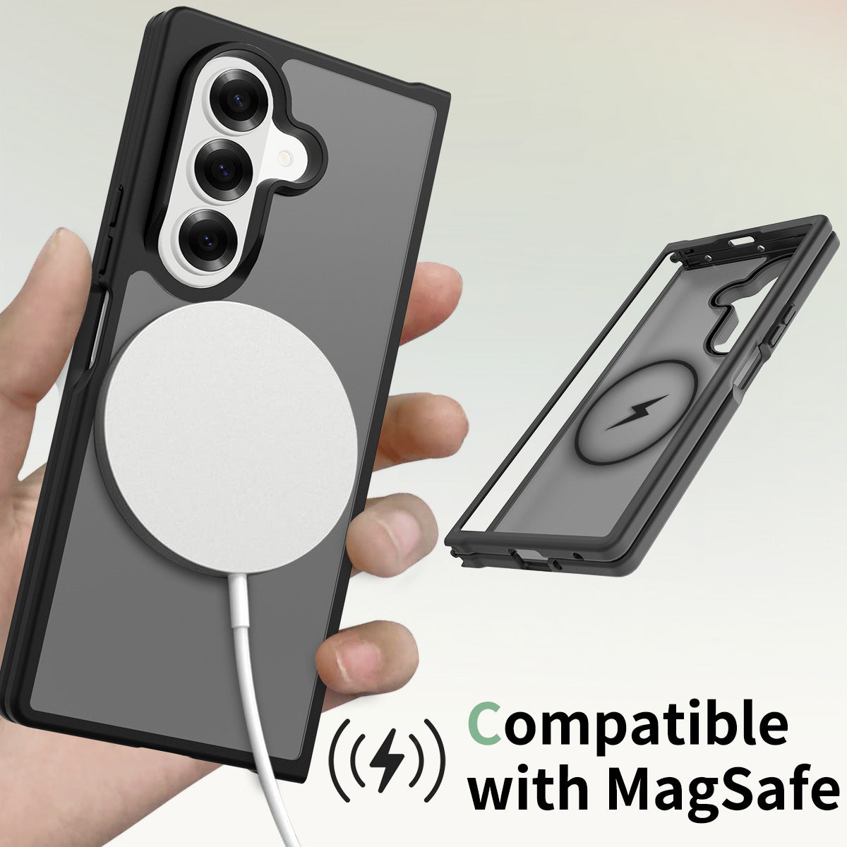 Black||ChicDex Frost MagSafe Case in Black — hybrid PC+TPU exploded view for Samsung Galaxy Z Fold 7