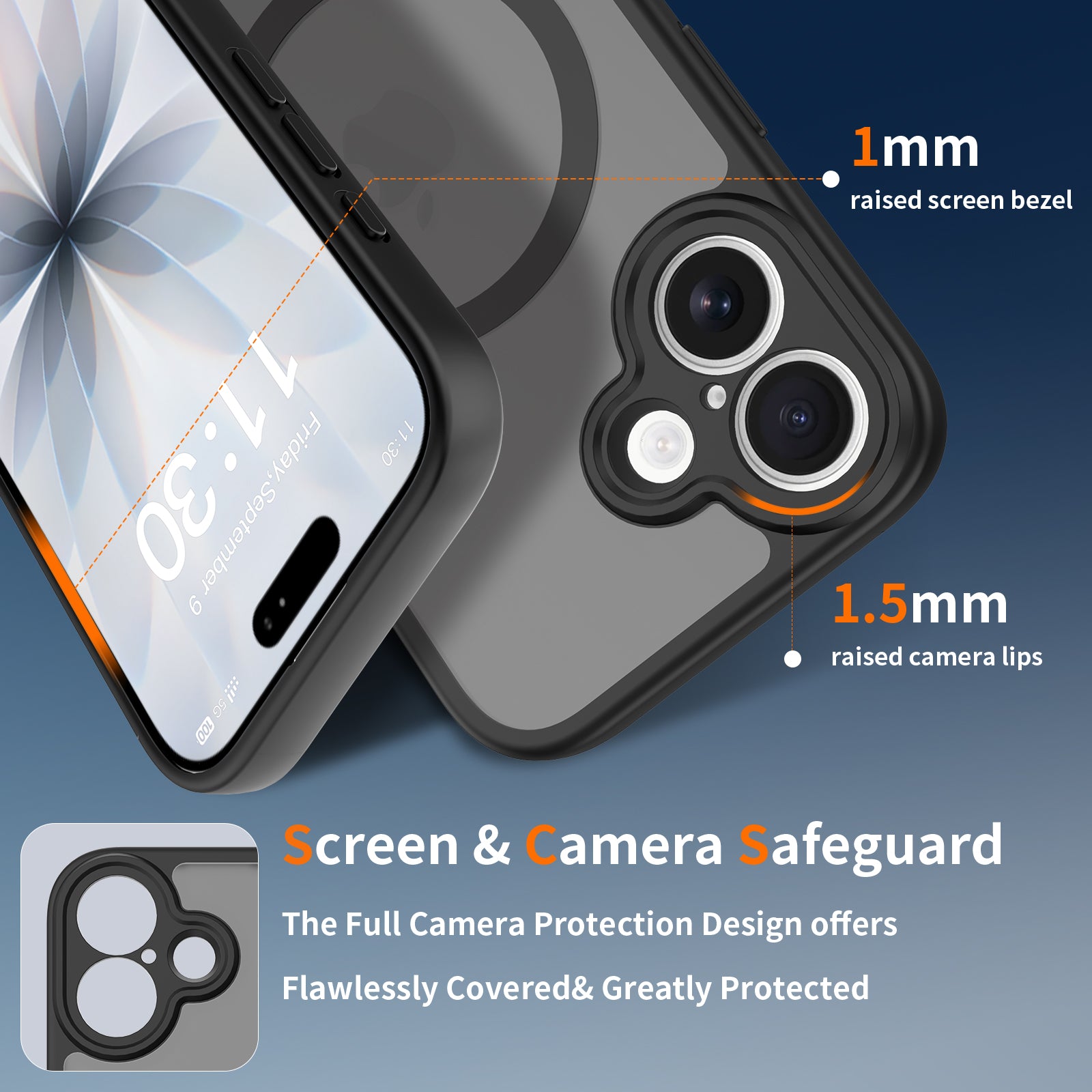 Black||ChicDex Frost Shield MagSafe Case in Midnight Black — precision lens cutouts — individual openings for each camera lens for iPhone 17