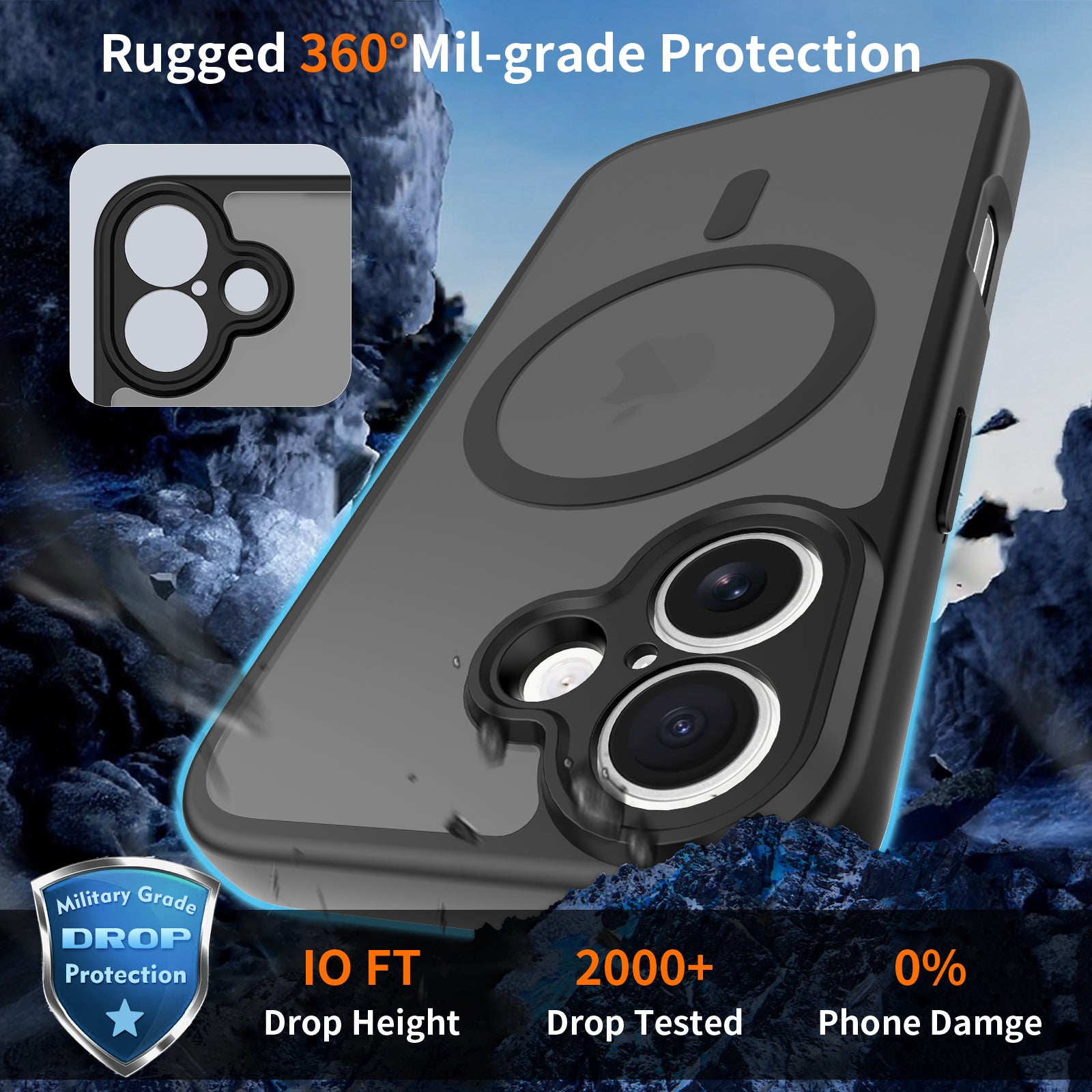 Black||ChicDex Frost Shield MagSafe Case in Midnight Black — drop protection — Silver Shield skin-feel coating with precision lens guards for iPhone 17