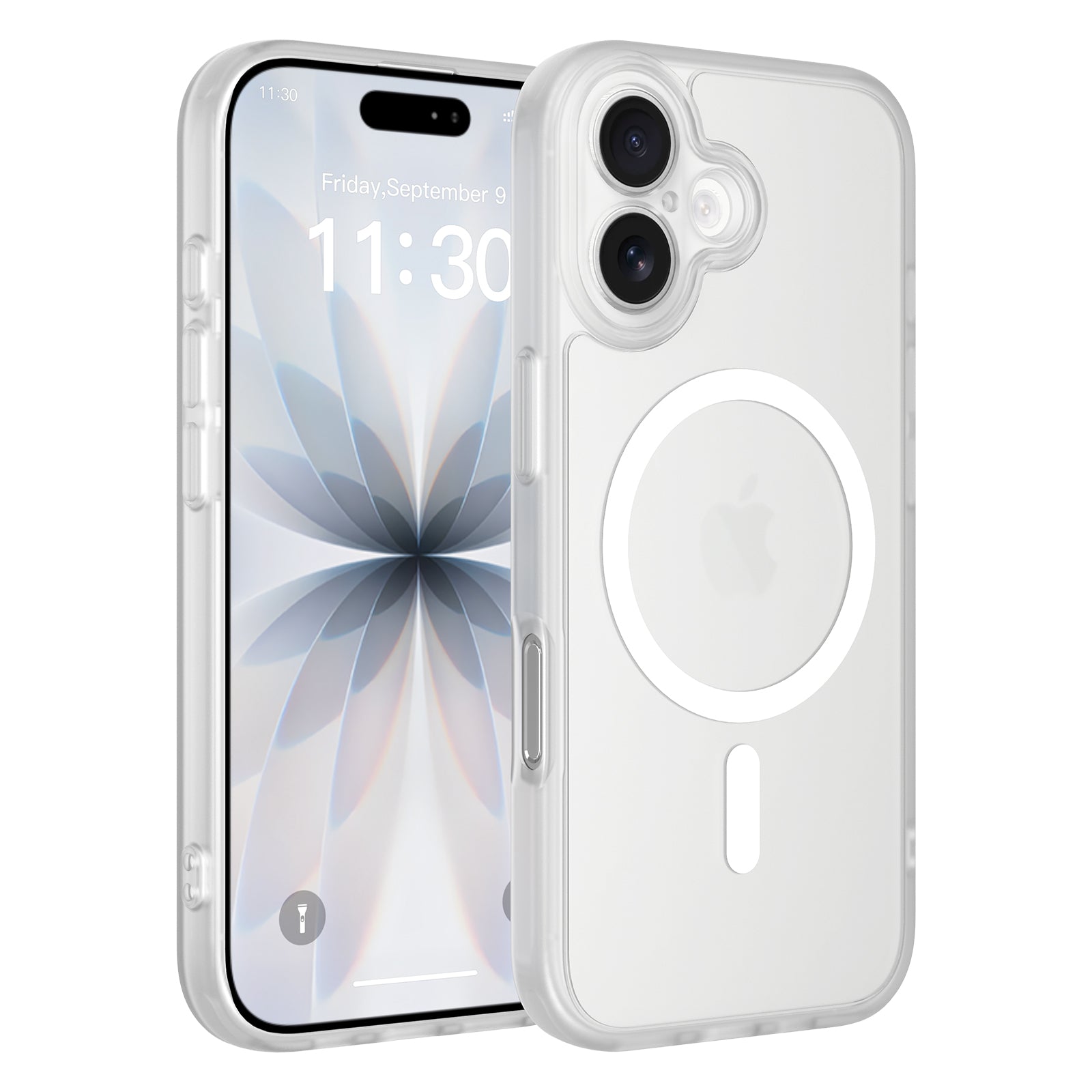 Clear||ChicDex Frost Shield MagSafe Case for iPhone 17 — crystal-clear finish showcasing precision lens cutouts and lanyard-ready design