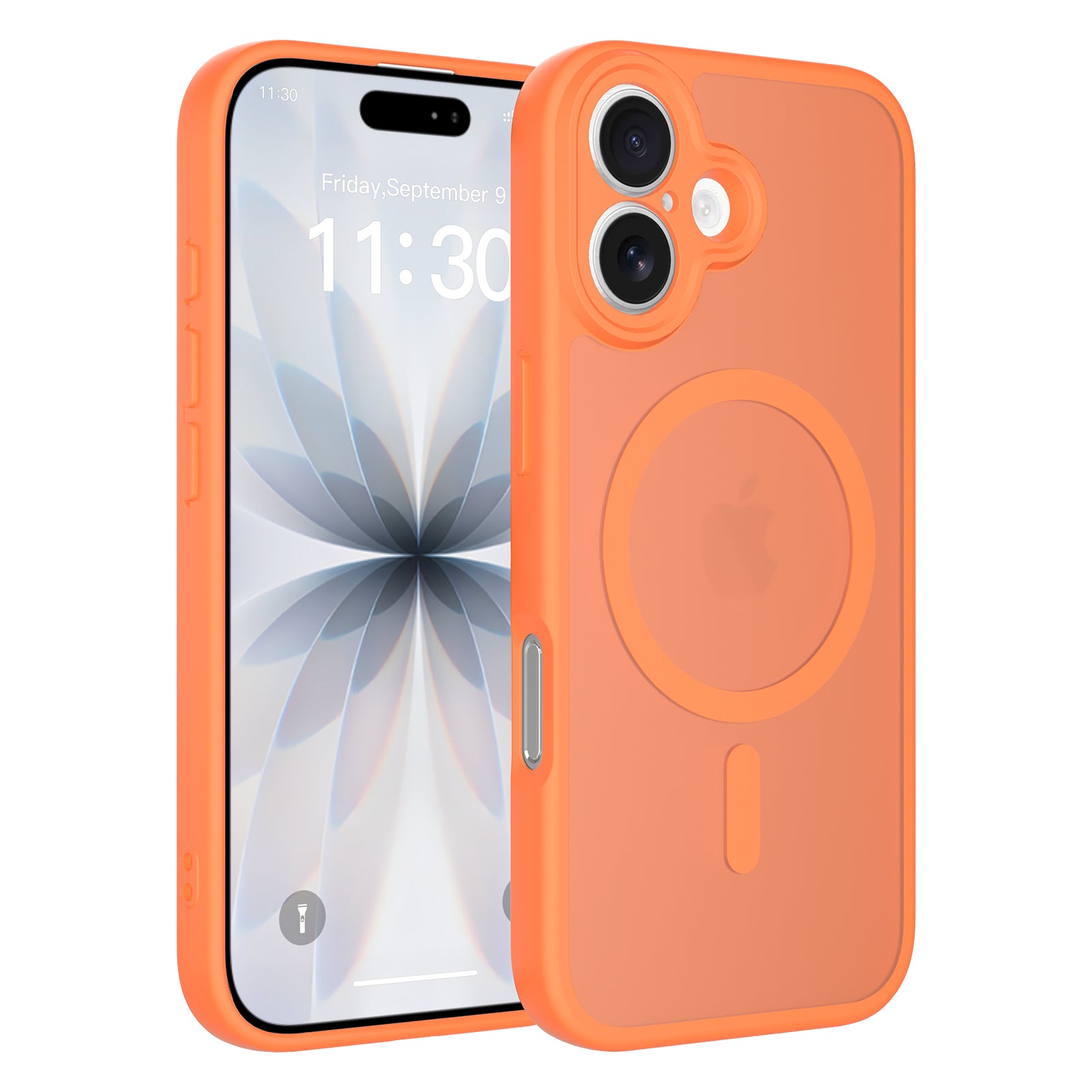 Orange||ChicDex Frost Shield MagSafe Case for iPhone 17 — orange finish showcasing precision lens cutouts and lanyard-ready design