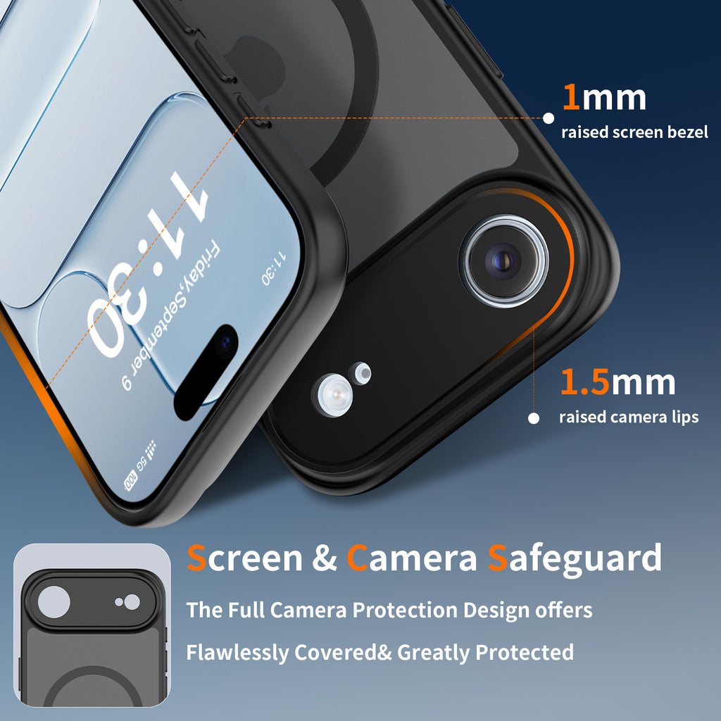 Black||ChicDex Frost Shield MagSafe Case in Midnight Black — screen bezel and camera lip protection with 1mm raised bezel for iPhone 17 Air