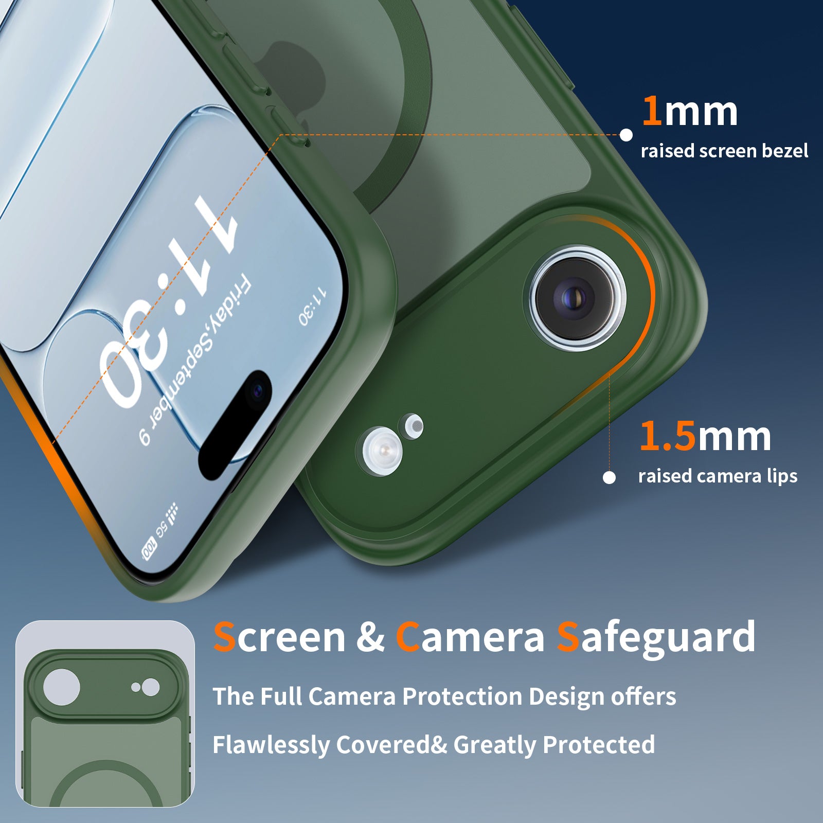 Blackish Green||ChicDex Frost Shield MagSafe Case in Blackish Green — screen bezel and camera lip protection with 1mm raised bezel for iPhone 17 Air