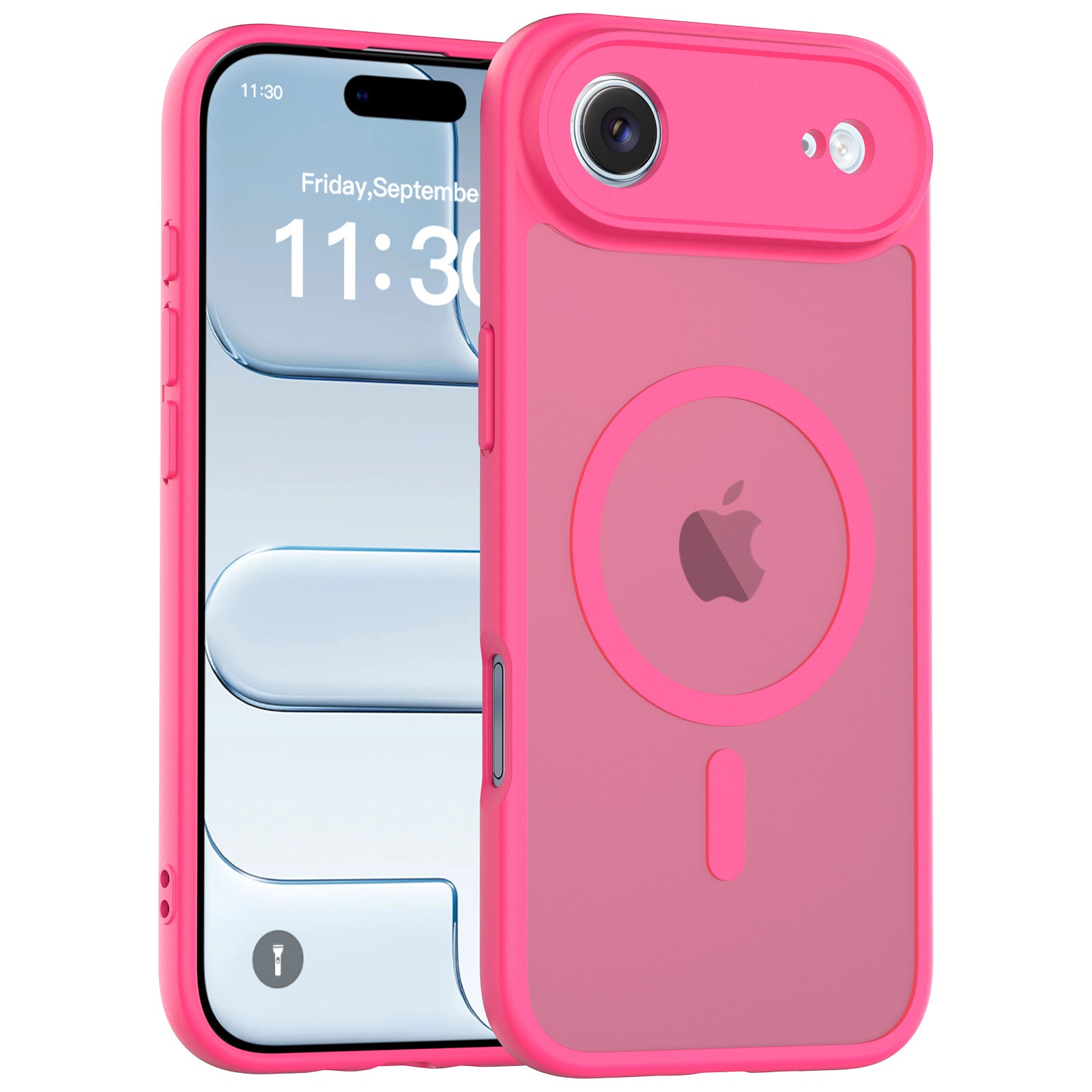 Hot Pink||ChicDex Frost Shield MagSafe Case in Hot Pink — three-quarter angle view with precision lens cutouts for iPhone 17 Air