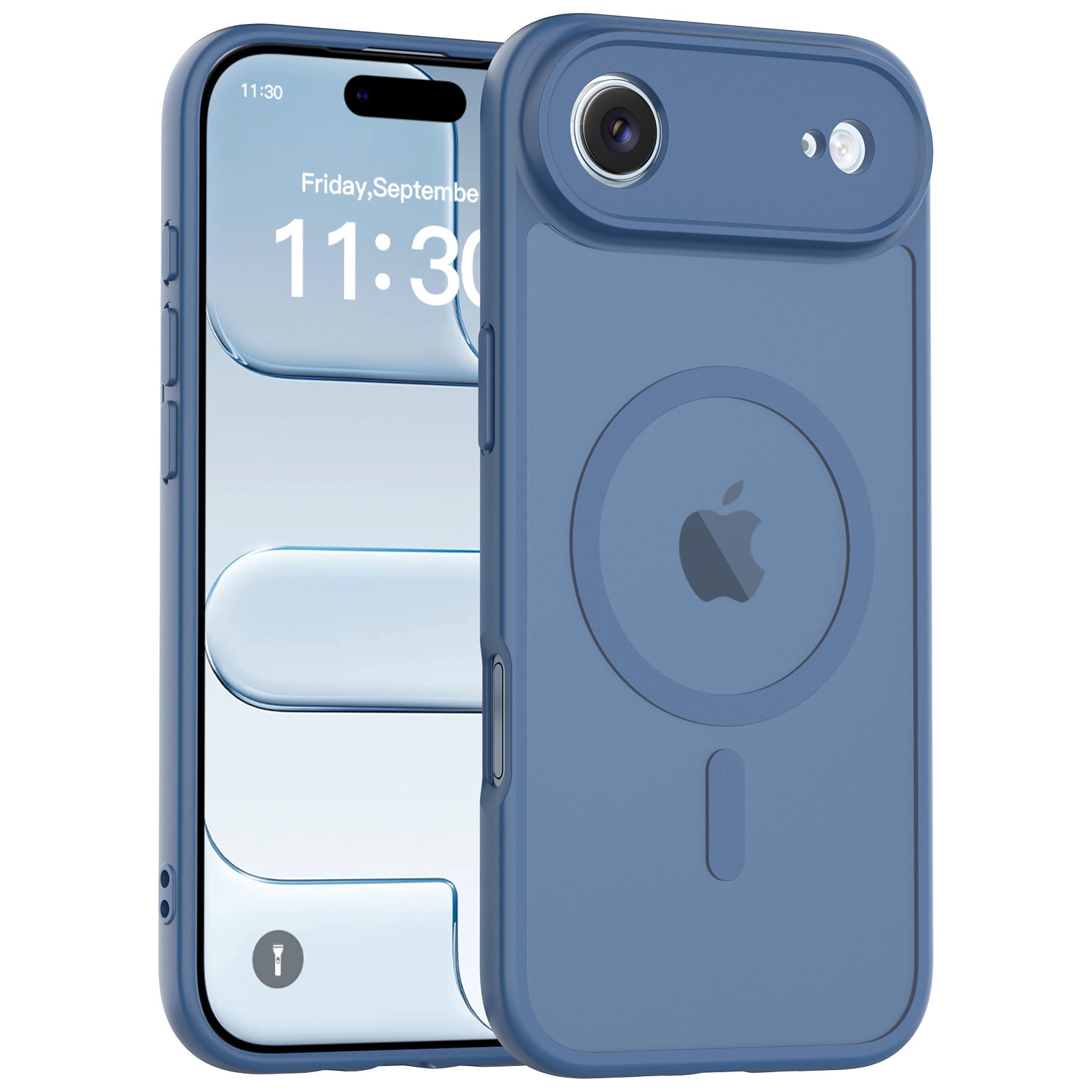 Navy||ChicDex Frost Shield MagSafe Case in Navy Blue — three-quarter angle view with precision lens cutouts for iPhone 17 Air