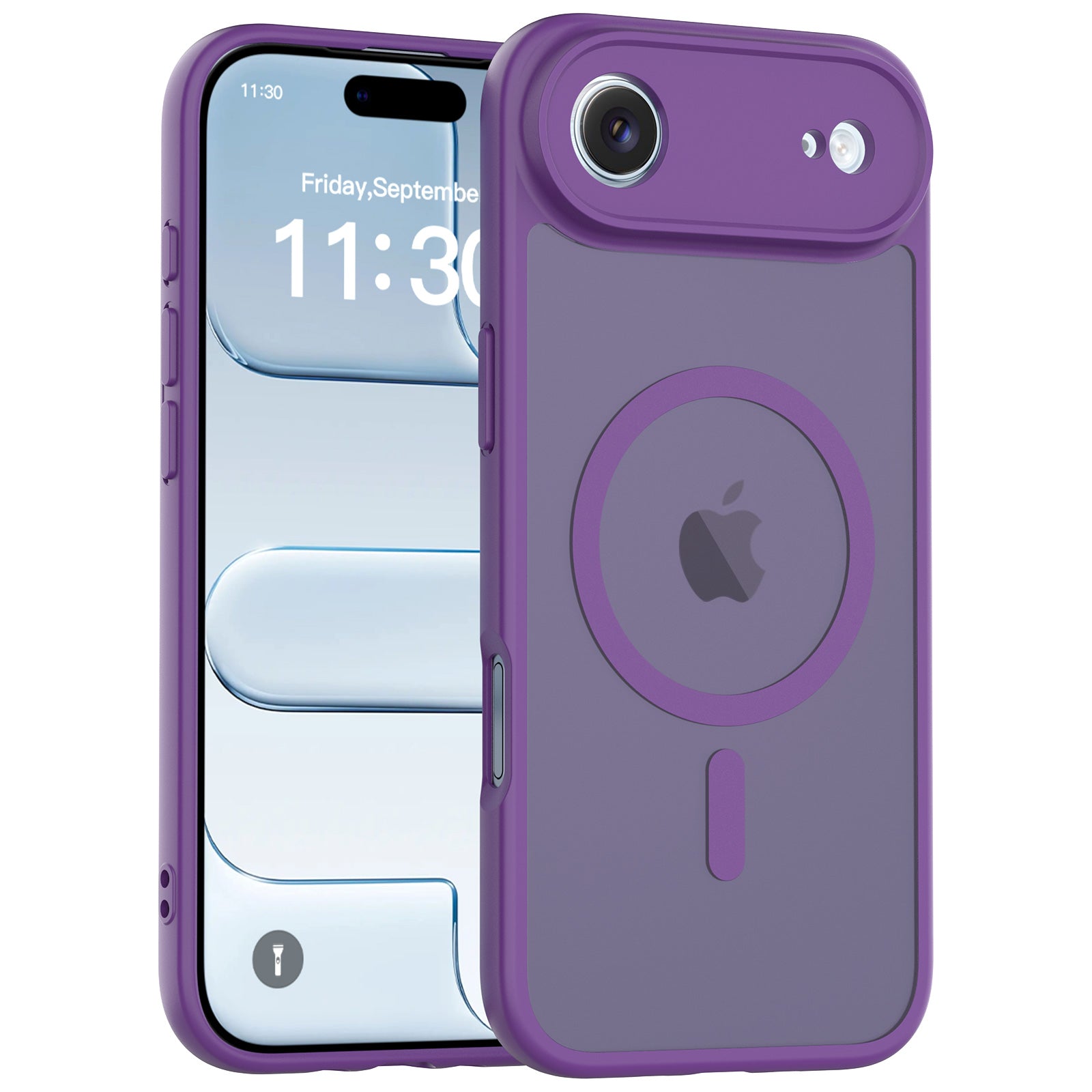 Purple||ChicDex Frost Shield MagSafe Case in Deep Purple — three-quarter angle view with precision lens cutouts for iPhone 17 Air