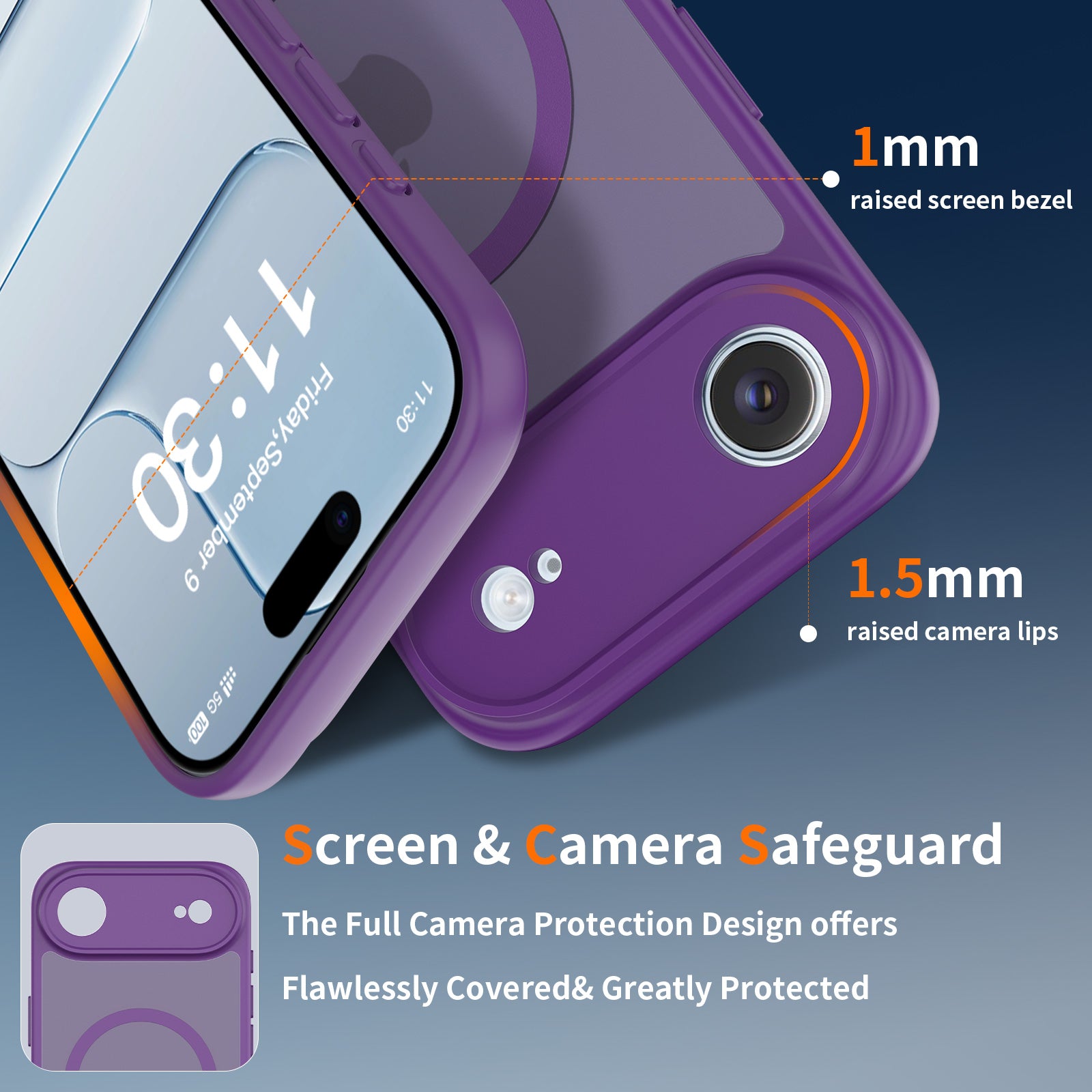 Purple||ChicDex Frost Shield MagSafe Case in Deep Purple — screen bezel and camera lip protection with 1mm raised bezel for iPhone 17 Air