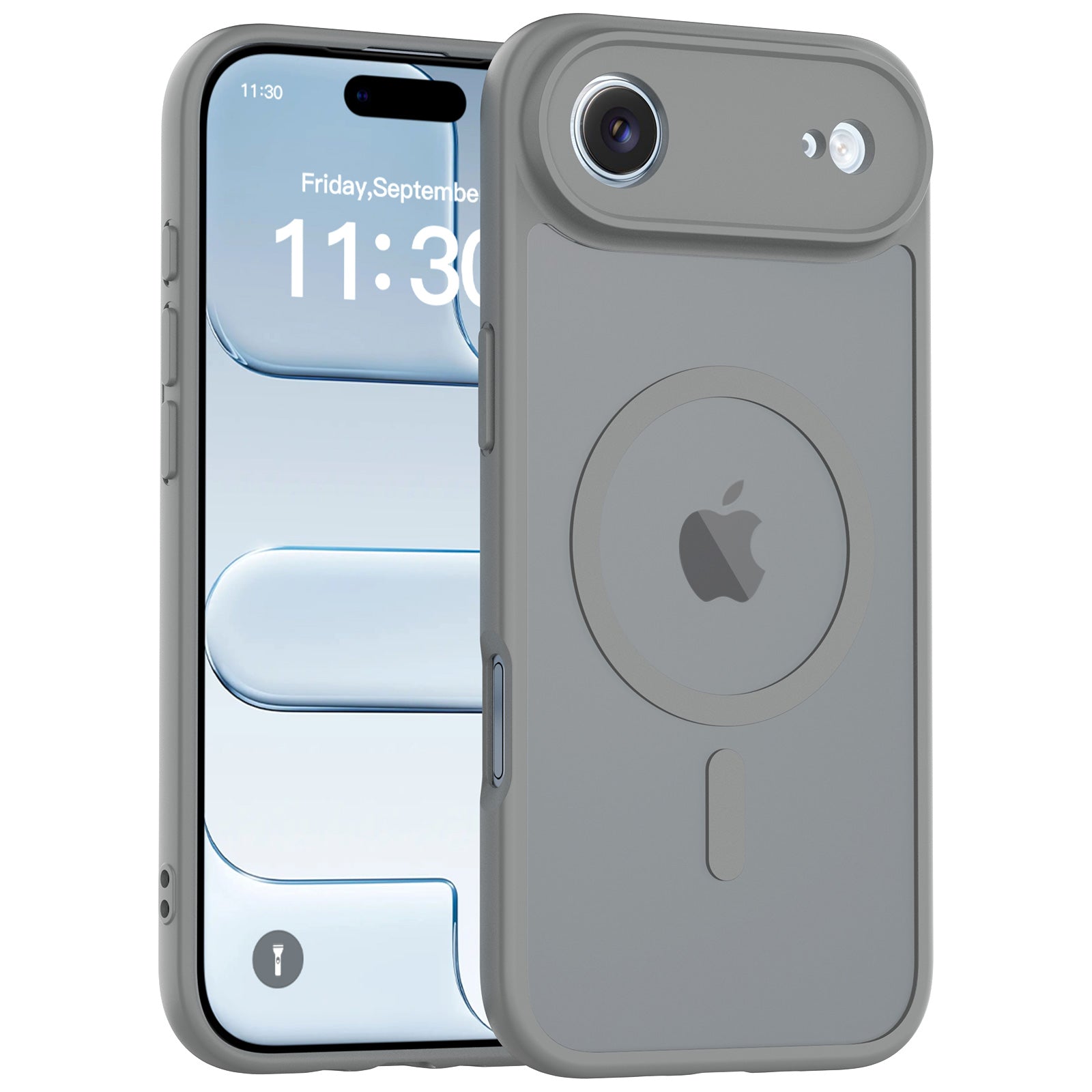 Smoke||ChicDex Frost Shield MagSafe Case in Smoky Gray — three-quarter angle view with precision lens cutouts for iPhone 17 Air