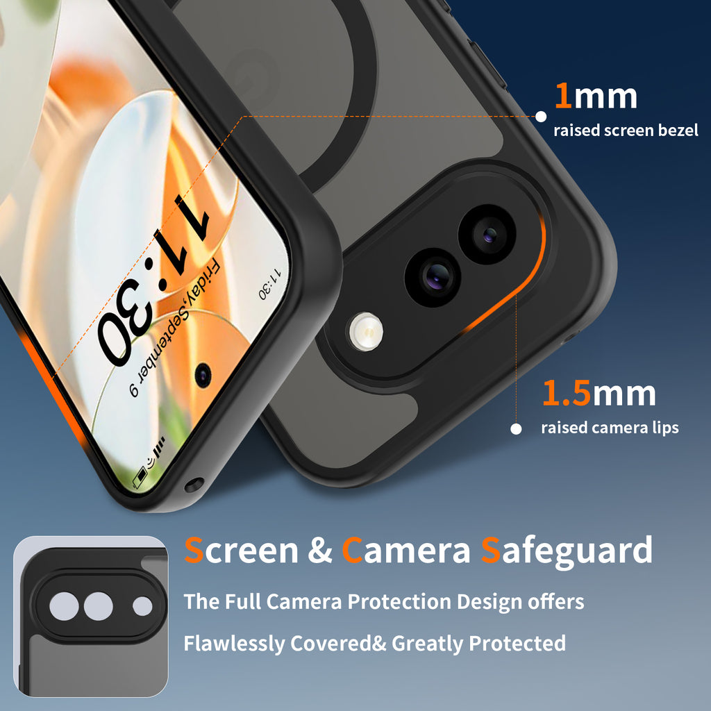 Black||ChicDex Frost Shield MagSafe Case in Black — raised screen edge and camera guard for Google Pixel 10A