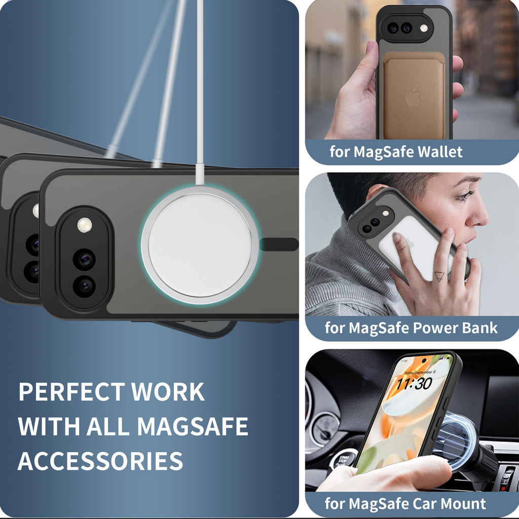 Black||ChicDex Frost Shield MagSafe Case in Black — N52 magnetic ring MagSafe compatibility for Google Pixel 10A