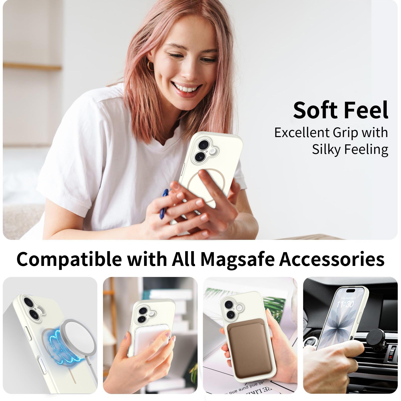 Antique White||ChicDex Onyx MagSafe Case in Antique White — with MagSafe charger — seamless N52 magnet attachment for iPhone 17