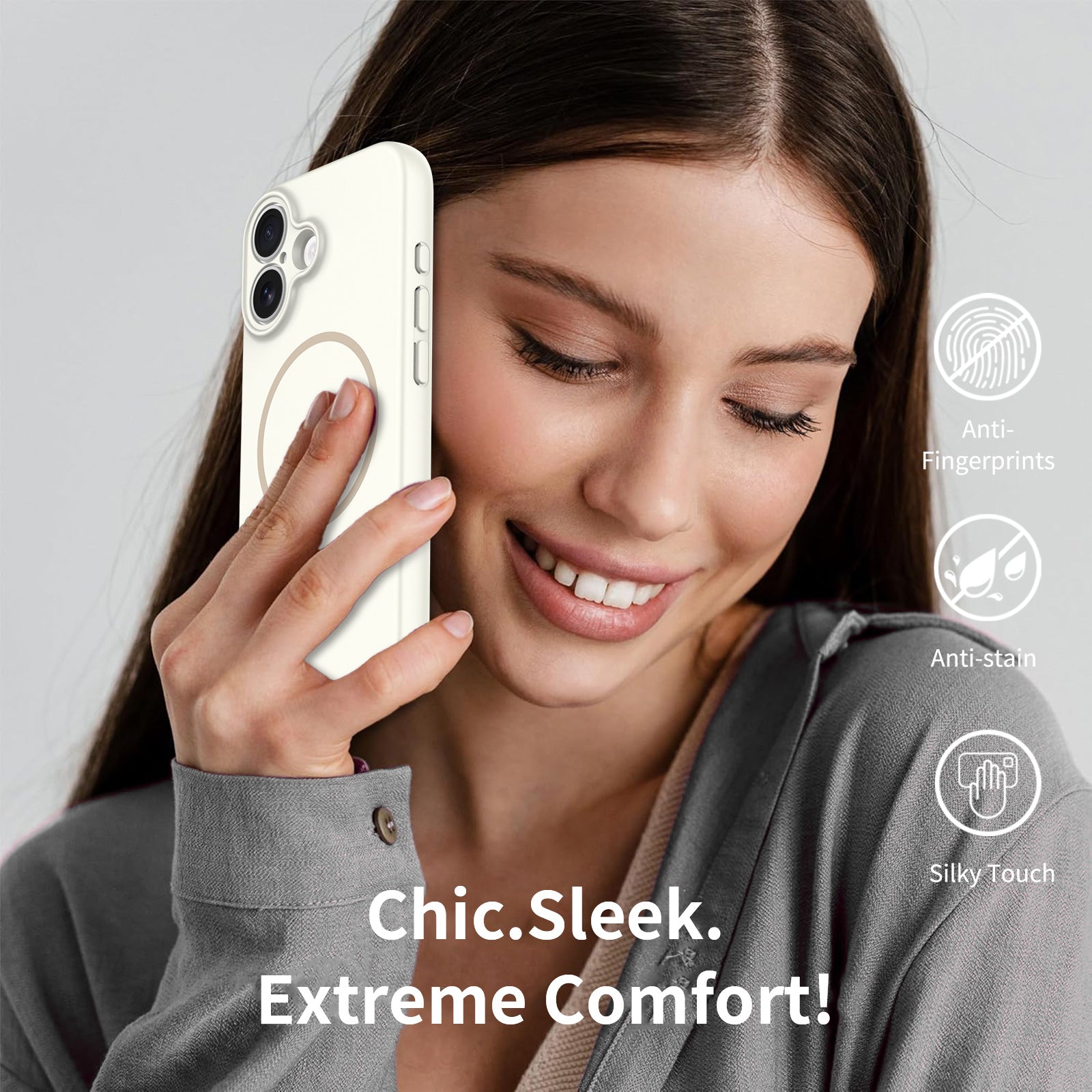 Antique White||ChicDex Onyx MagSafe Case in Antique White — silky-touch skin-feel coating — velvety surface that repels fingerprints for iPhone 17