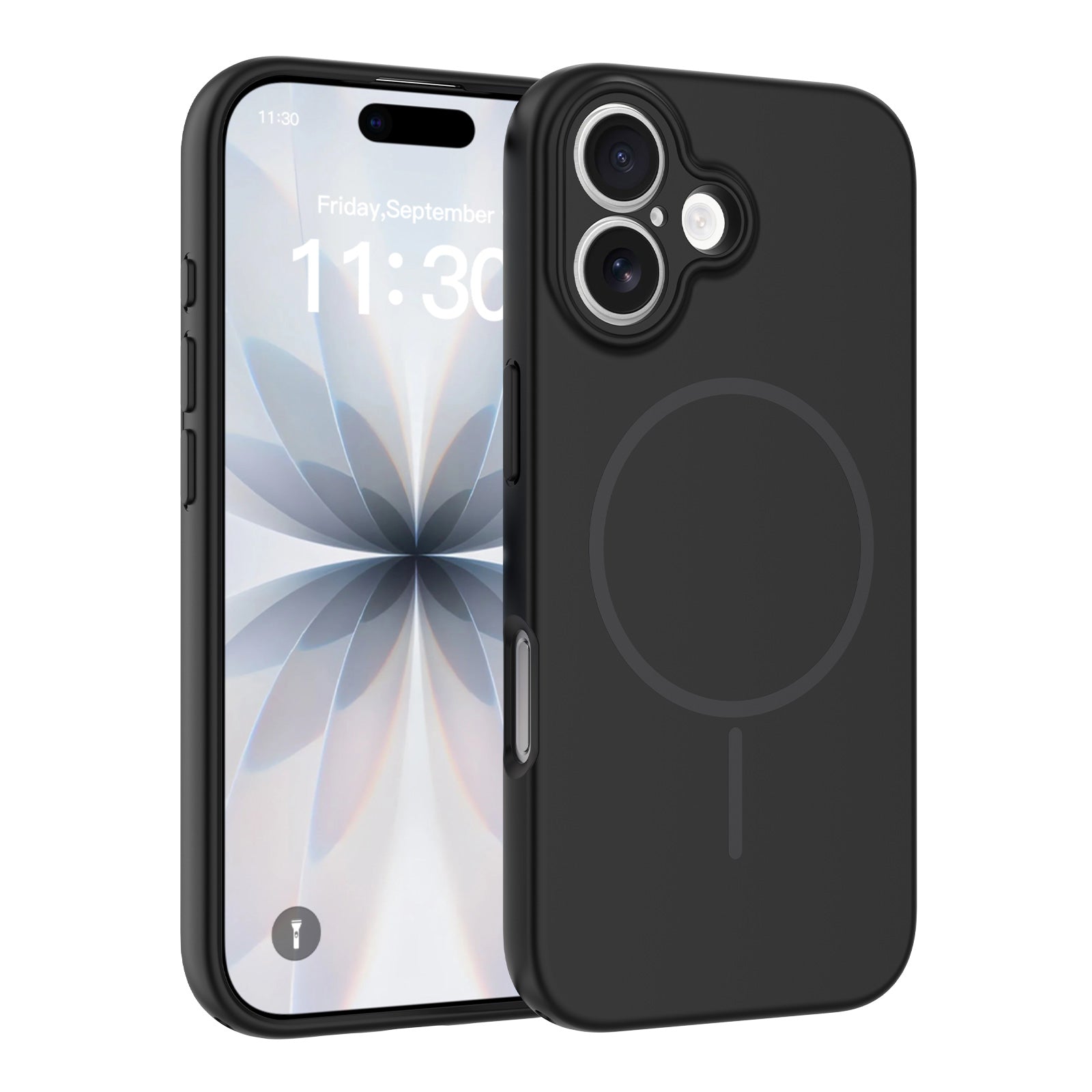 Black||ChicDex Onyx MagSafe Case in Black — front and back view — silky-touch skin-feel dual-layer construction for iPhone 17