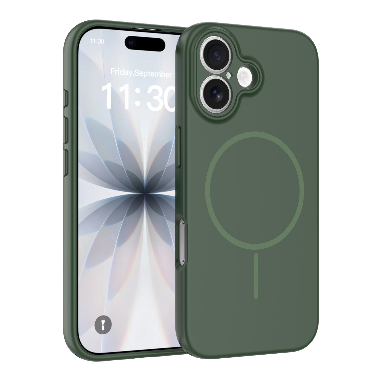 Dark Green||ChicDex Onyx MagSafe Case in Dark Green — front and back view — silky-touch skin-feel dual-layer construction for iPhone 17