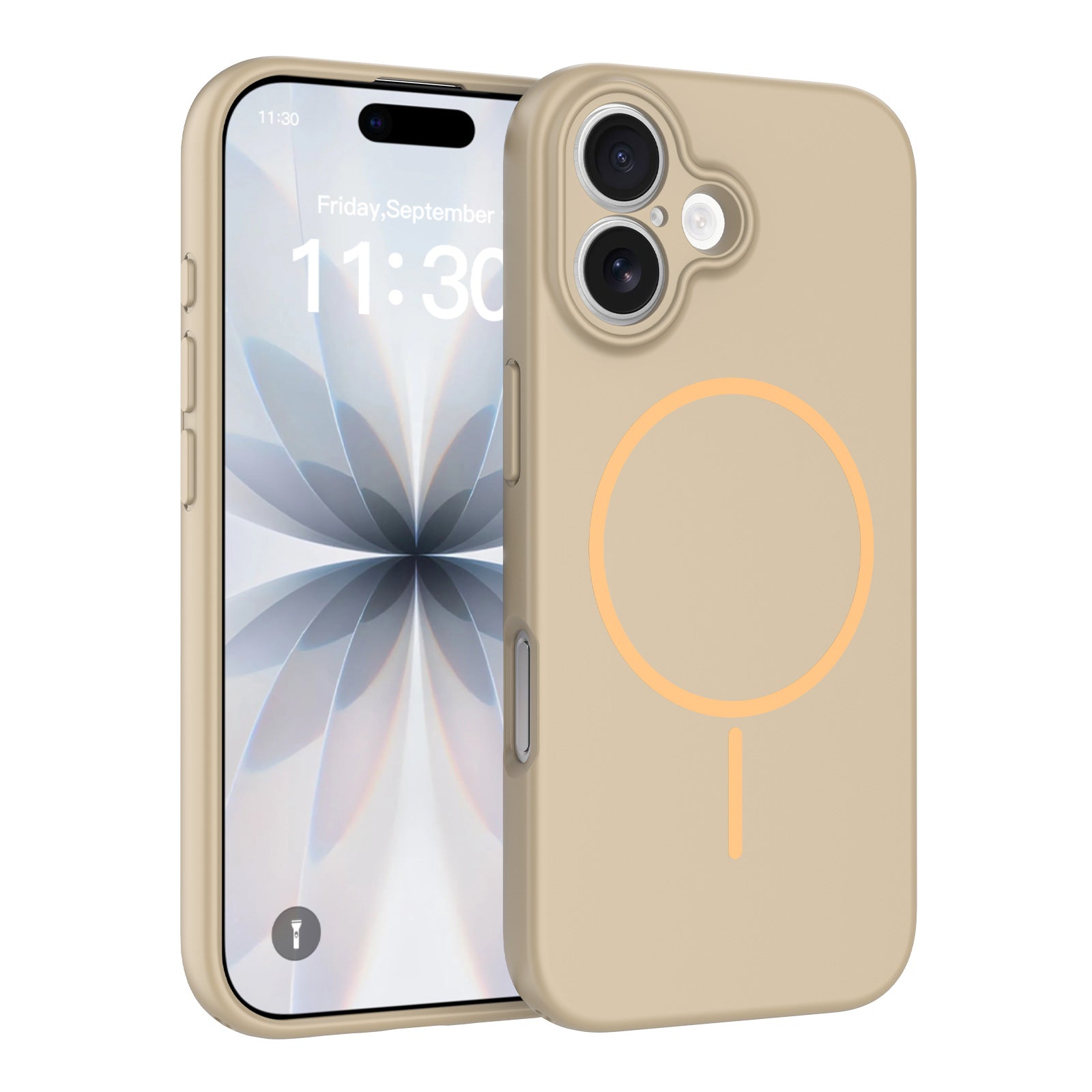 Desert Gold||ChicDex Onyx MagSafe Case in Desert Gold — front and back view — silky-touch skin-feel dual-layer construction for iPhone 17