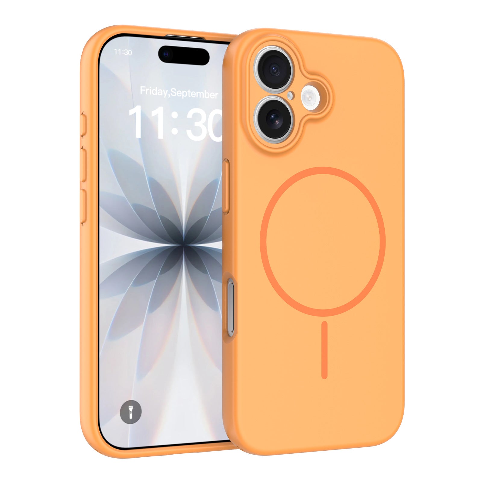 Orange||ChicDex Onyx MagSafe Case in Orange — front and back view — silky-touch skin-feel dual-layer construction for iPhone 17